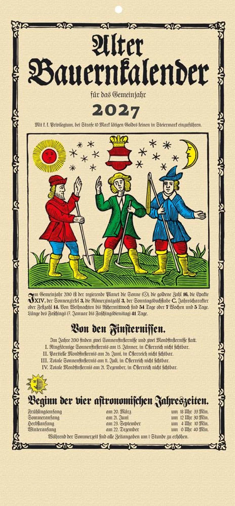 Wandkalender: Alter Bauernkalender 2027