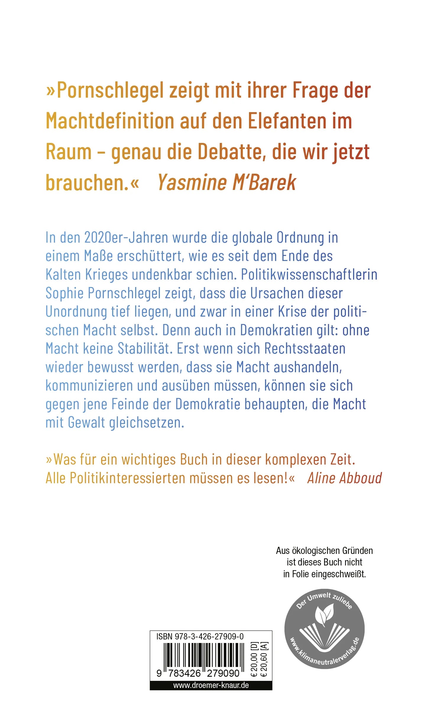 Buchrückseite von 'Am Ende der gewohnten Ordnung' mit Klappentext - Gebundene Ausgabe