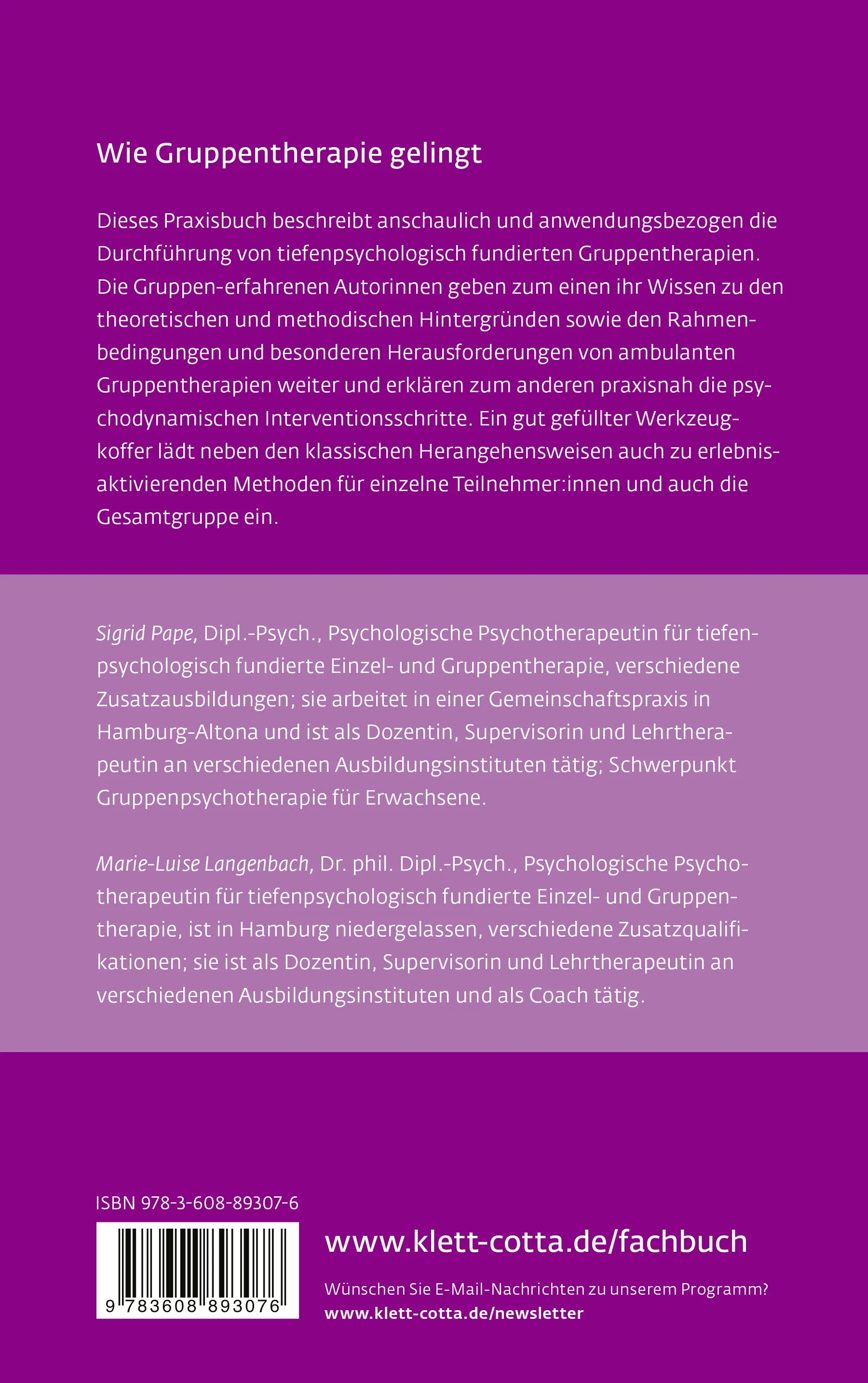 Buchrückseite von 'Ambulante tiefenpsychologisch fundierte Gruppentherapie' mit Klappentext - Paperback