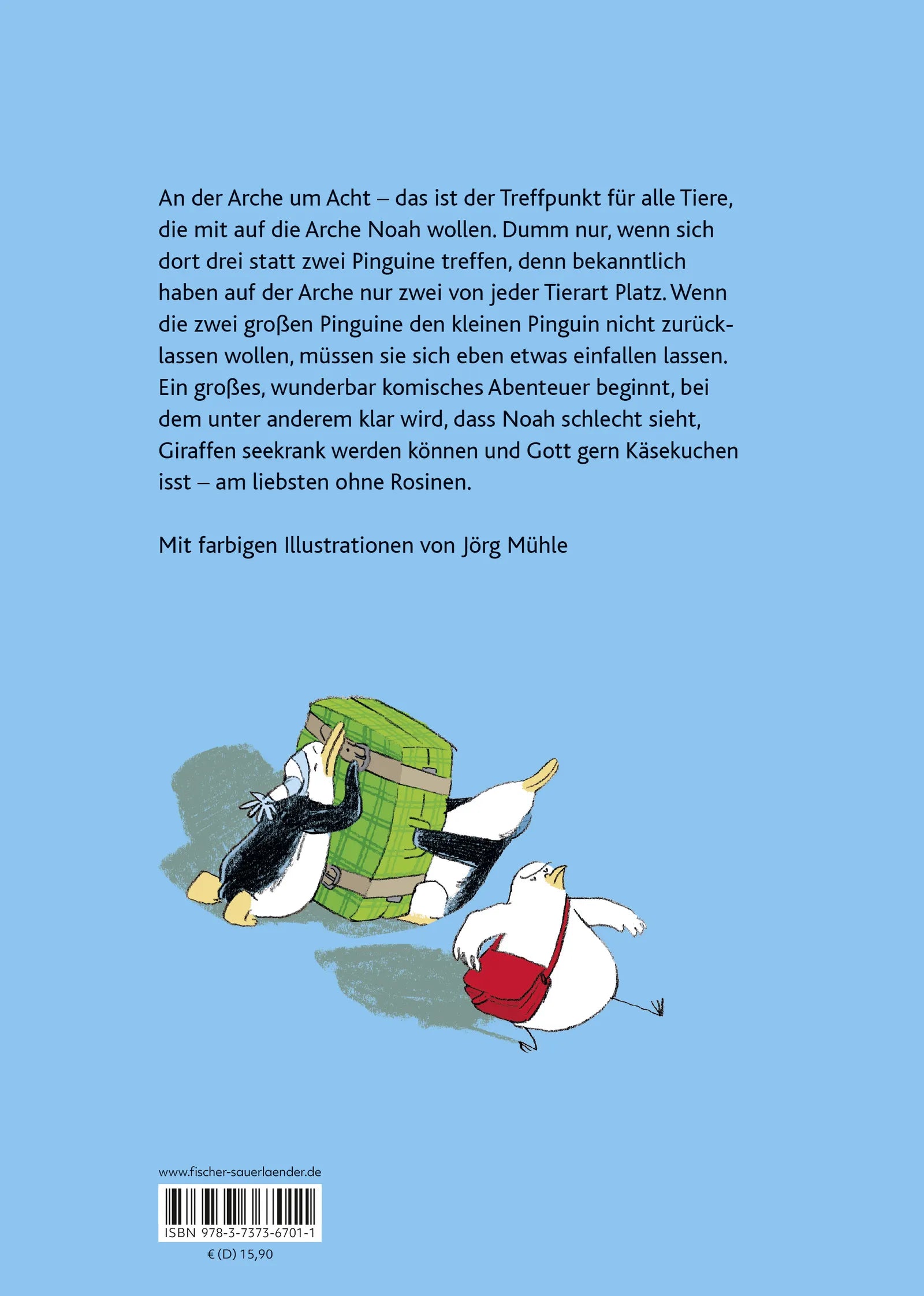Buchrückseite von 'An der Arche um Acht' mit Klappentext - Gebundene Ausgabe