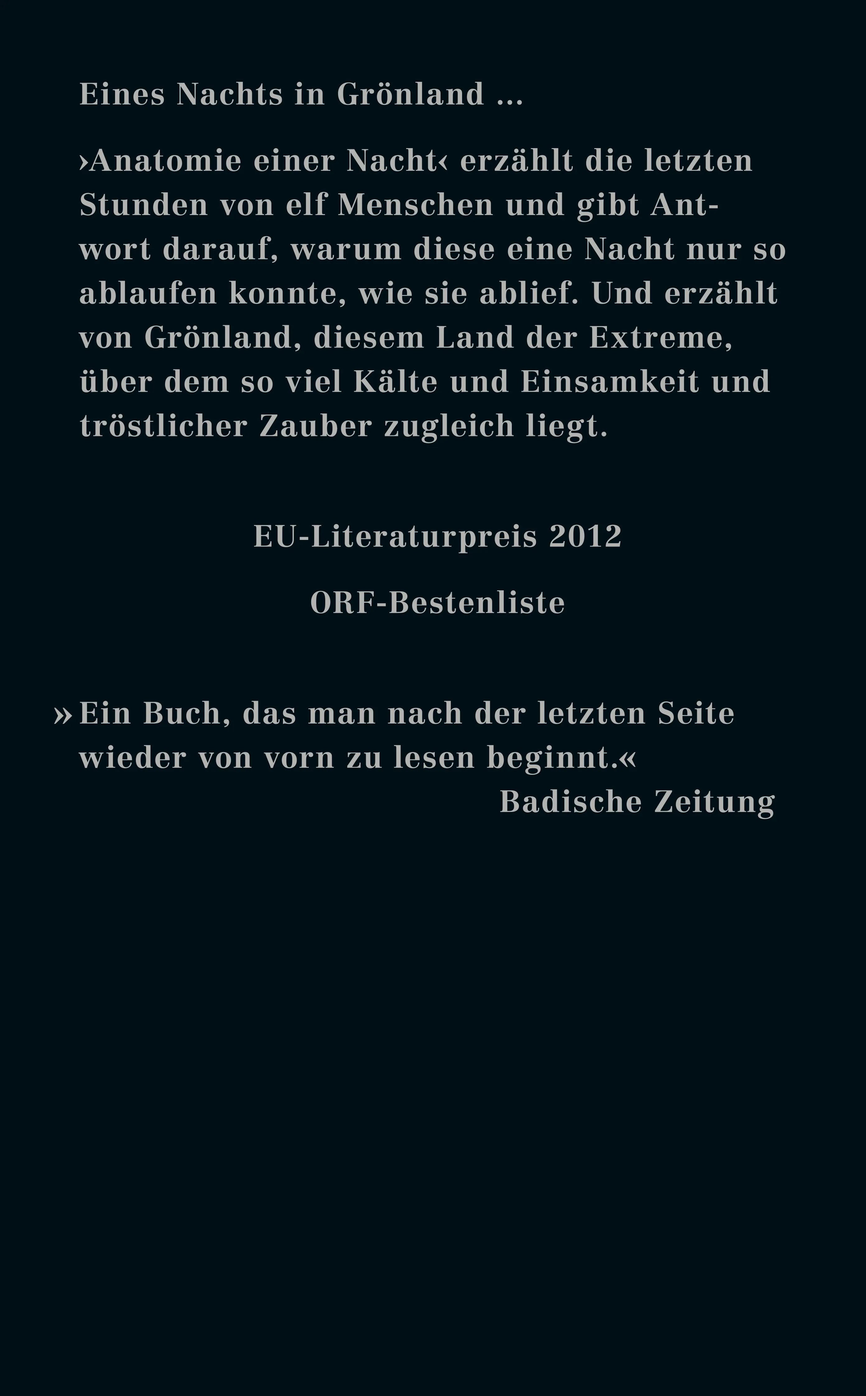 Buchrückseite von 'Anatomie einer Nacht' mit Klappentext - Taschenbuch