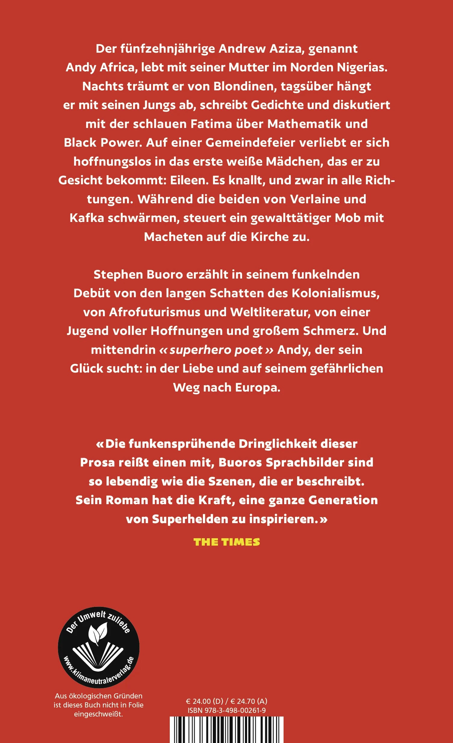 Buchrückseite von 'Andy Africa' mit Klappentext - Gebundene Ausgabe