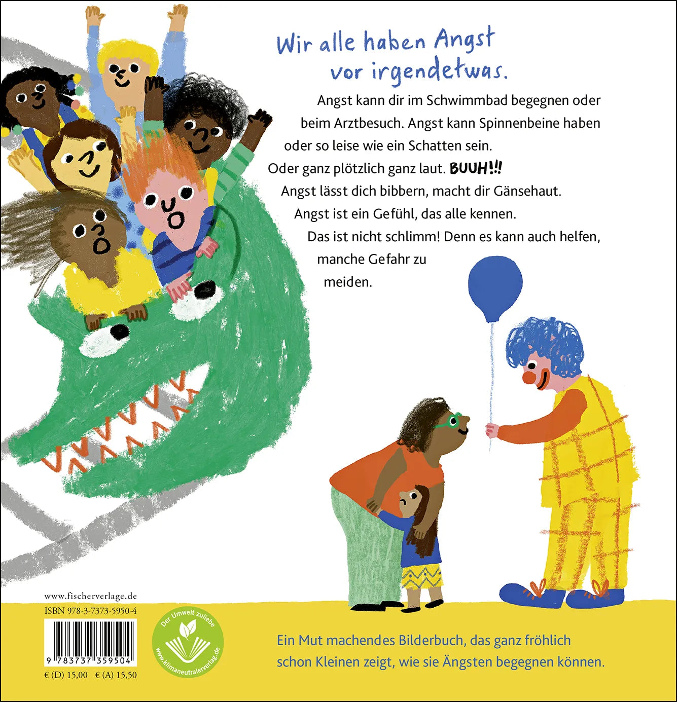 Buchrückseite von 'Angst haben macht doch nix' mit Klappentext - Gebundene Ausgabe