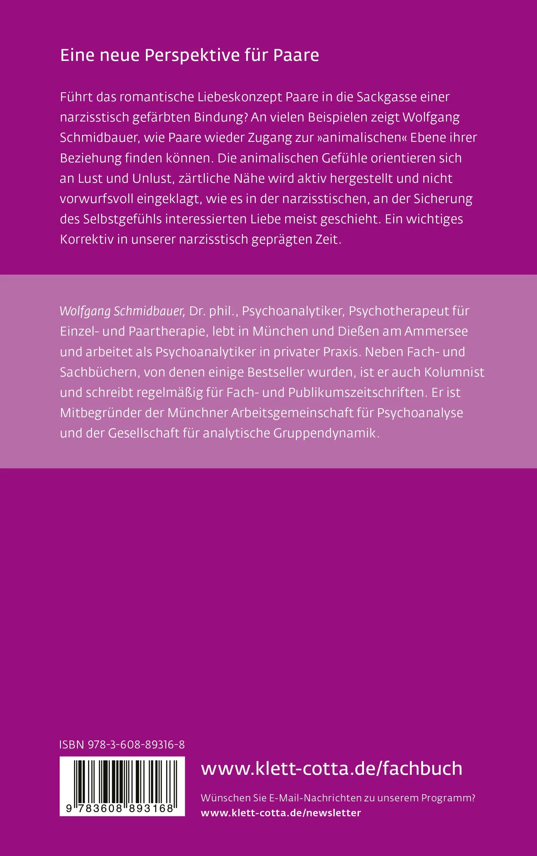 Buchrückseite von 'Animalische und narzisstische Liebe' mit Klappentext - Paperback