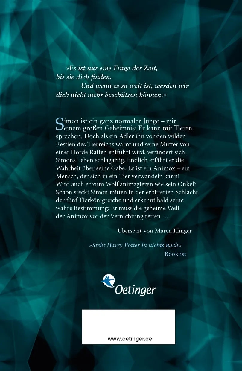 Buchrückseite von 'Animox 1. Das Heulen der Wölfe' mit Klappentext - Taschenbuch