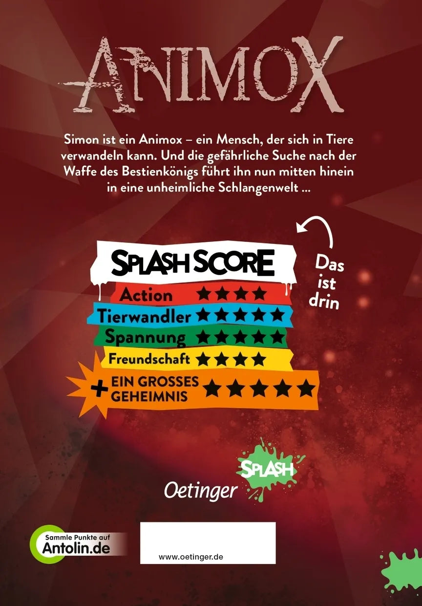 Buchrückseite von 'Animox als Comic-Roman 2. Das Auge der Schlange' mit Klappentext - Gebundene Ausgabe