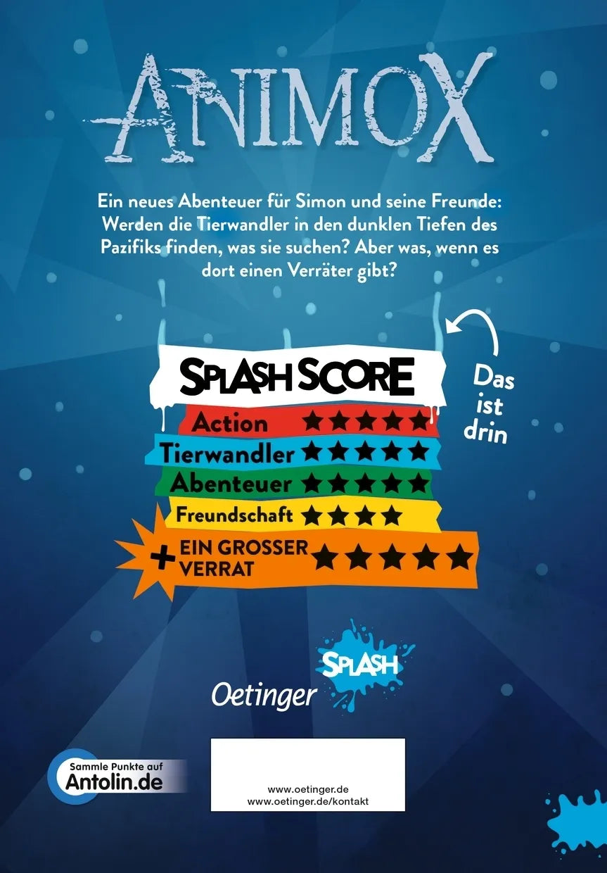 Buchrückseite von 'Animox als Comic-Roman 3. Die Stadt der Haie' mit Klappentext - Gebundene Ausgabe