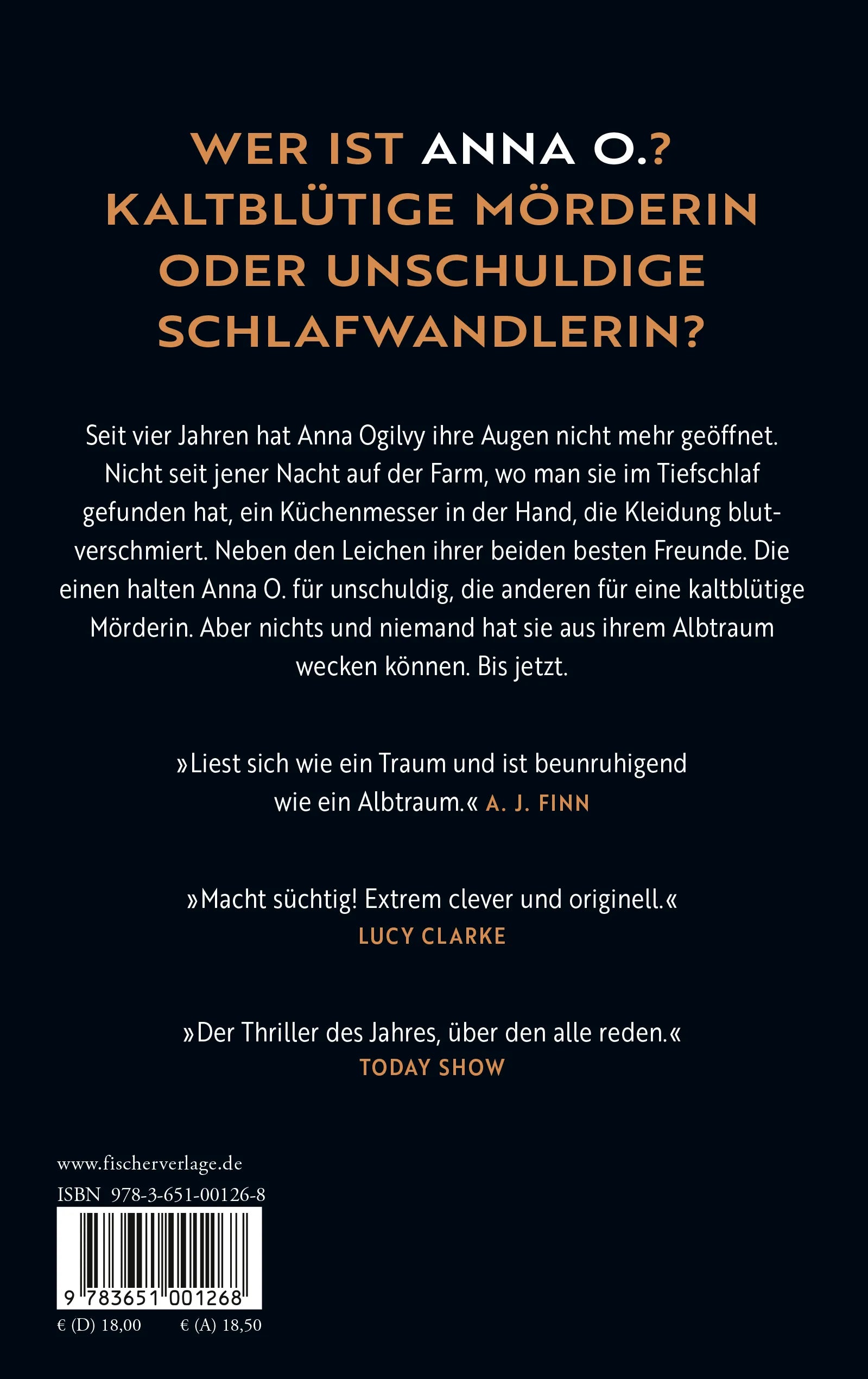 Buchrückseite von 'Anna O.' mit Klappentext - Paperback