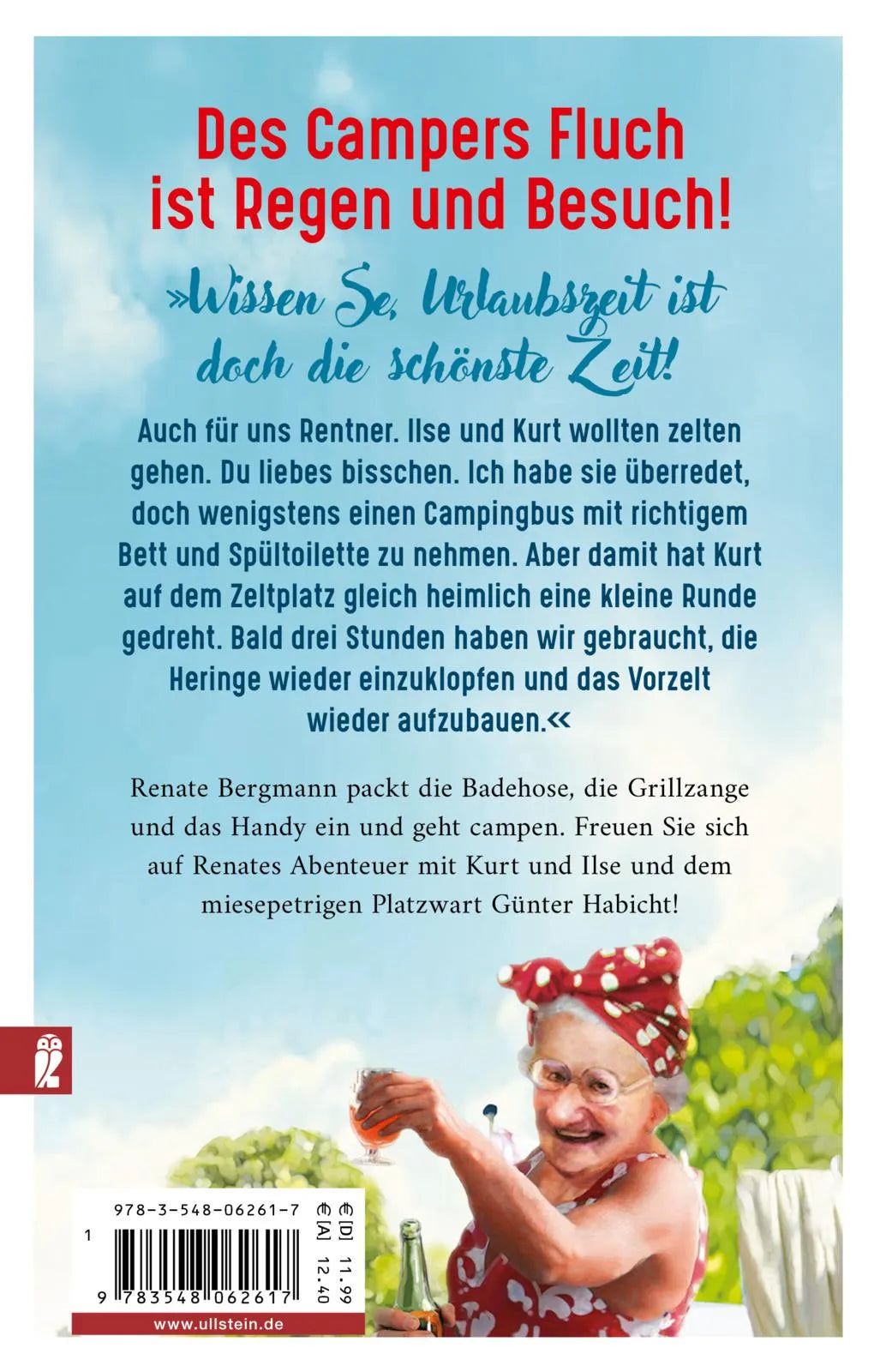 Buchrückseite von 'Ans Vorzelt kommen Geranien dran' mit Klappentext - Taschenbuch