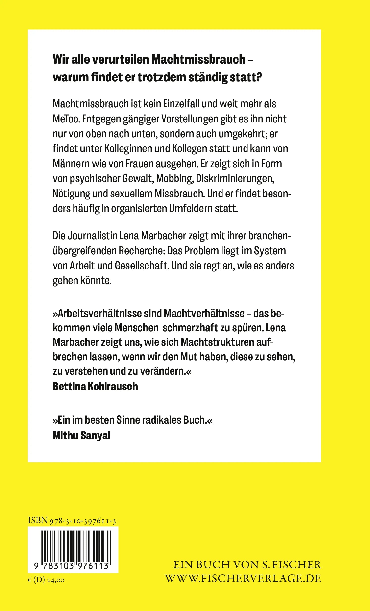 Buchrückseite von 'Arbeit Macht Missbrauch' mit Klappentext - Gebundene Ausgabe