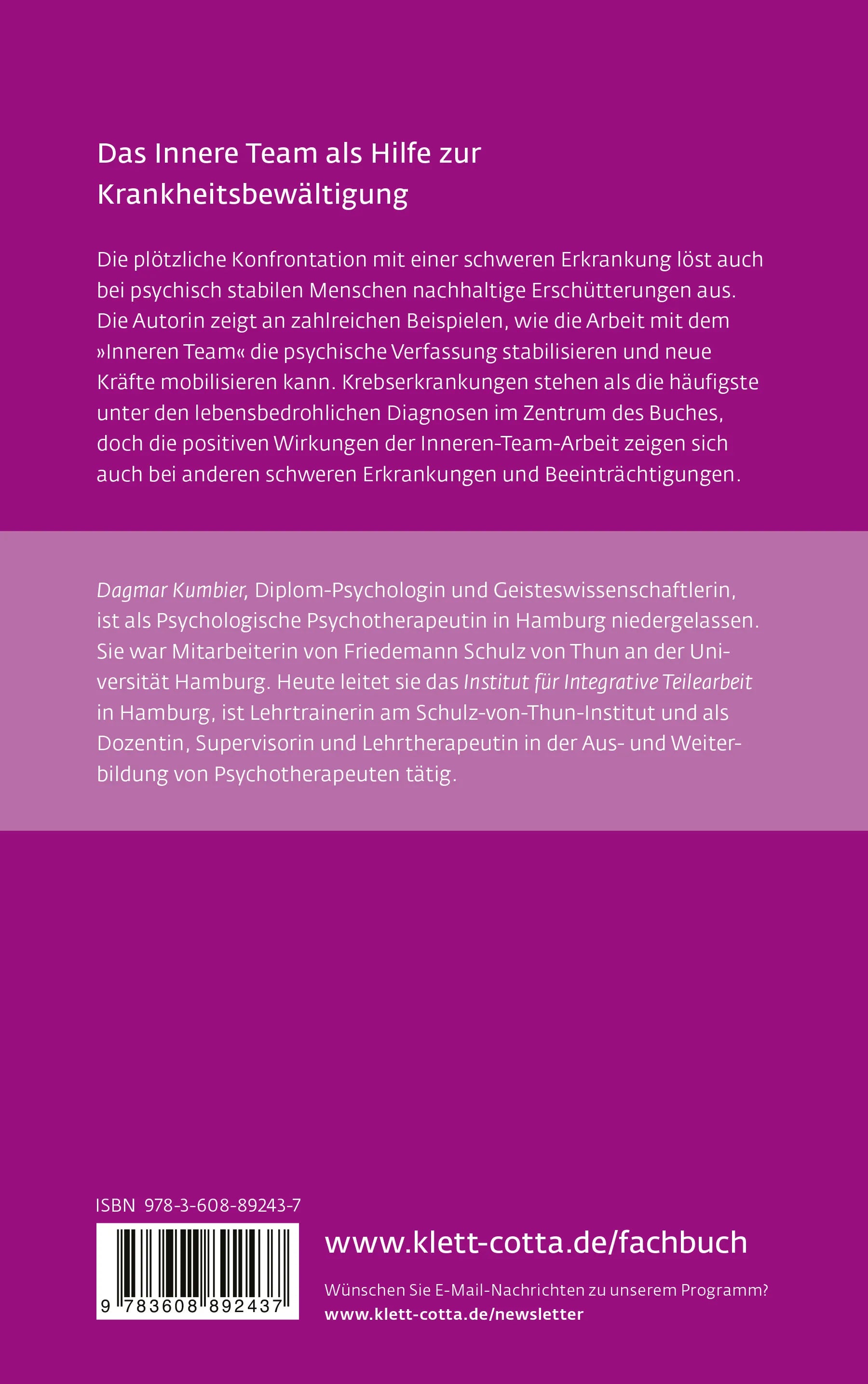 Buchrückseite von 'Arbeit mit dem Inneren Team bei Krebs und anderen Erkrankungen' mit Klappentext - Paperback