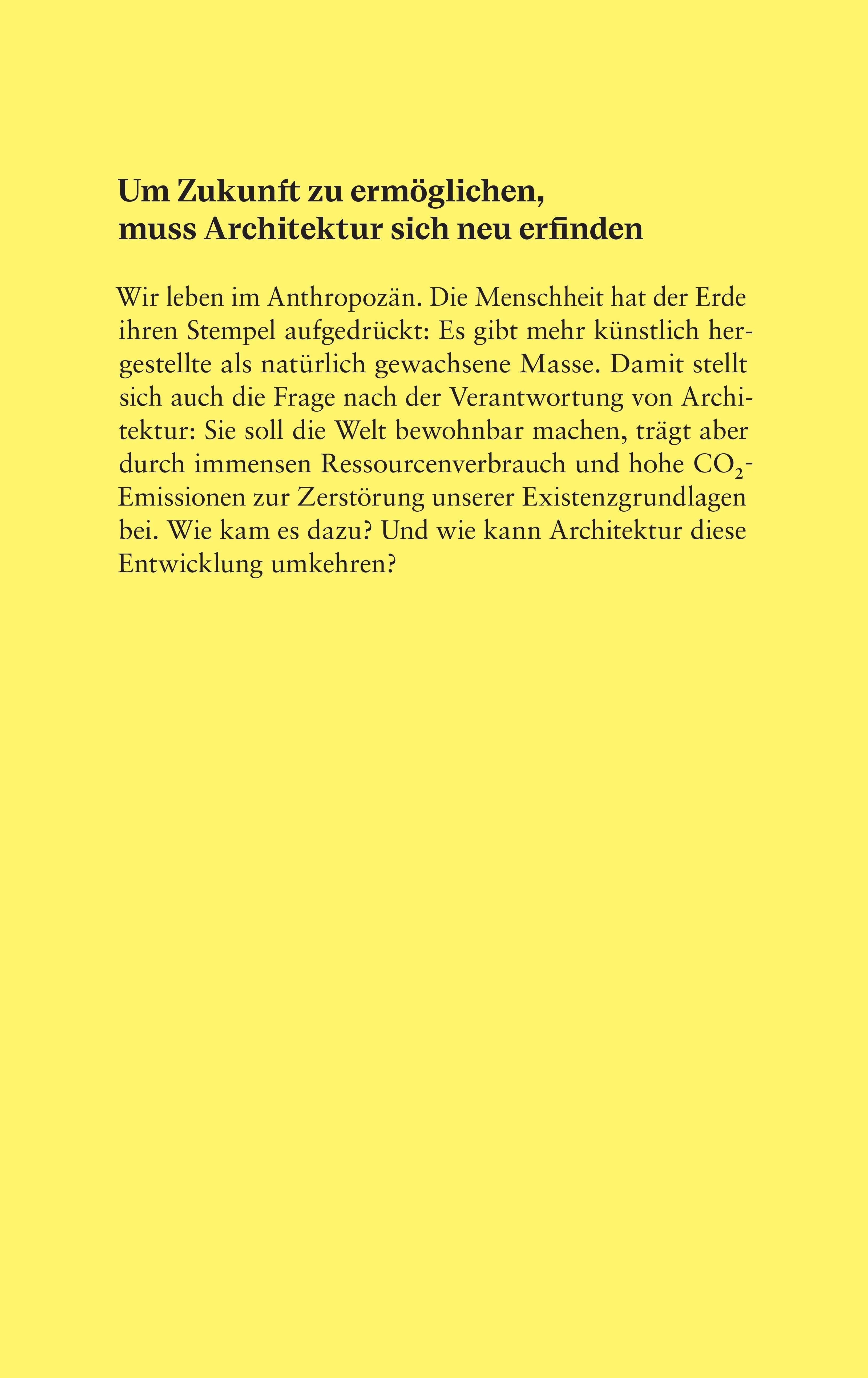 Buchrückseite von 'Architektur im Anthropozän' mit Klappentext - Gebundene Ausgabe