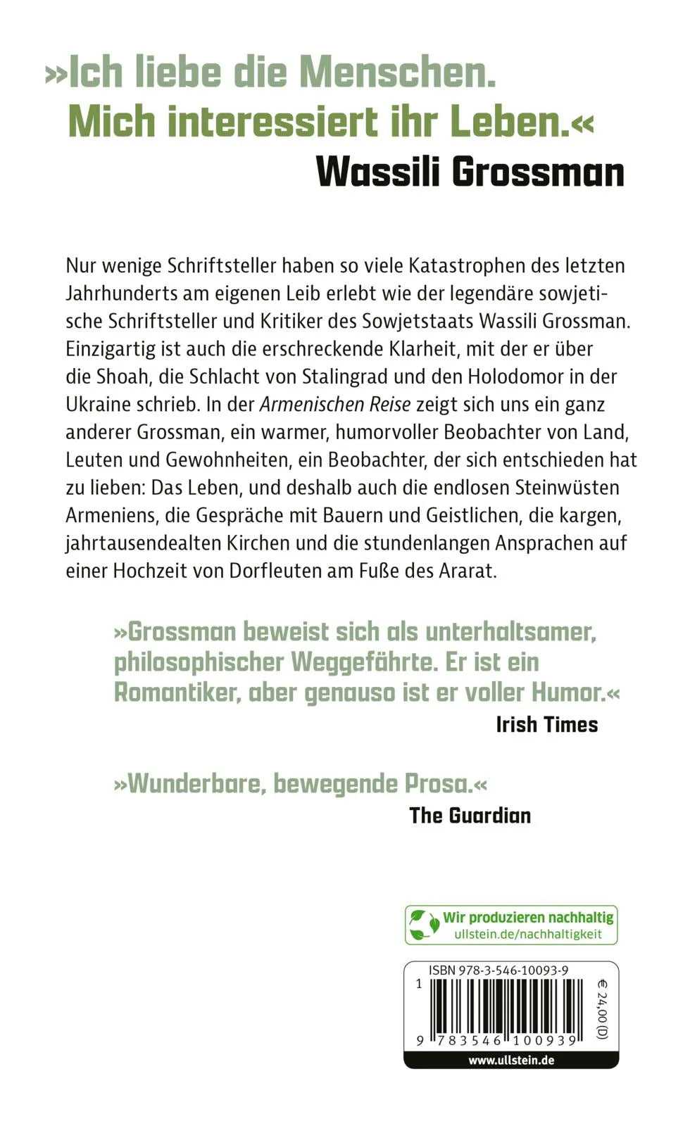 Buchrückseite von 'Armenische Reise' mit Klappentext - Gebundene Ausgabe