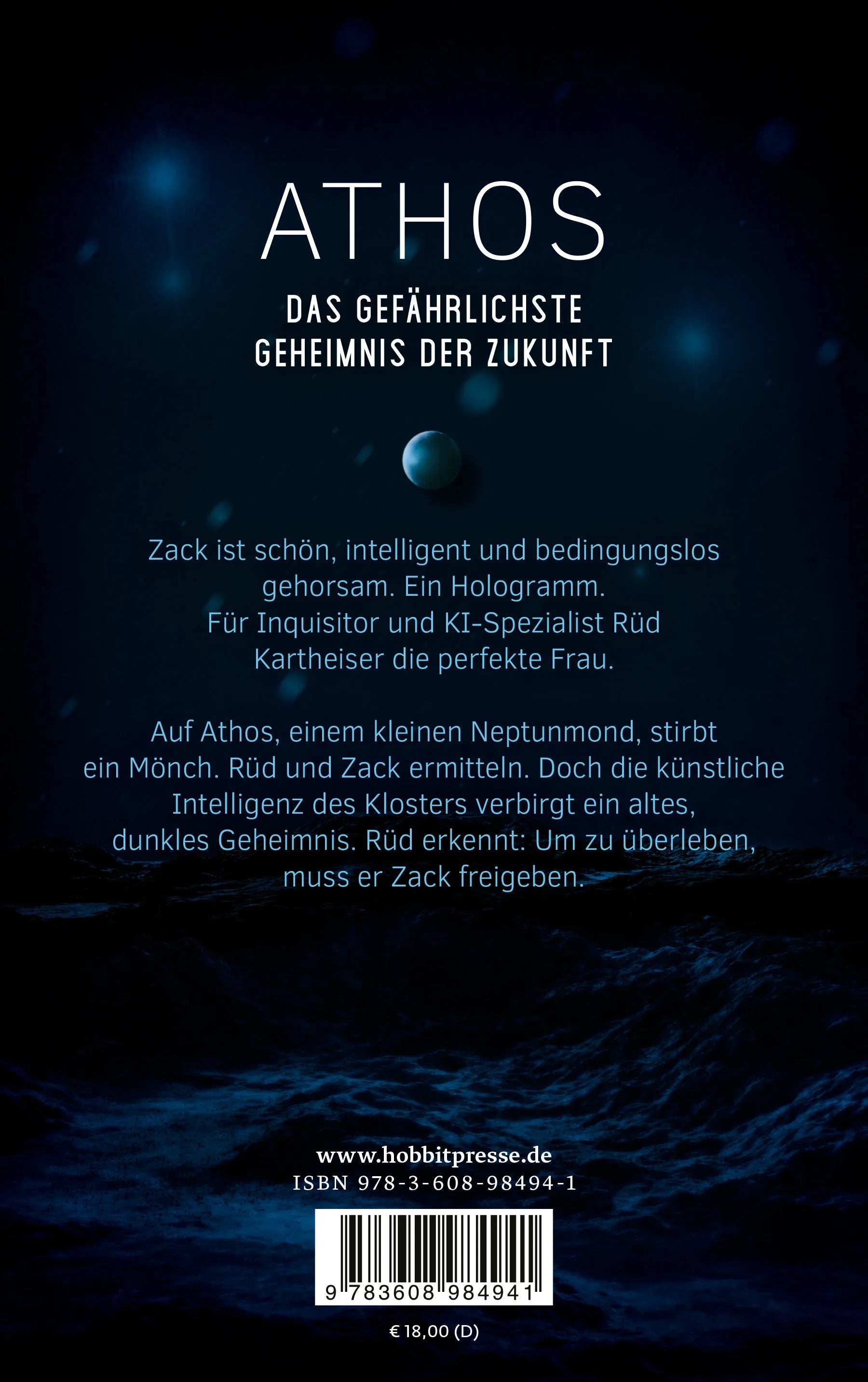 Buchrückseite von 'Athos 2643' mit Klappentext - Paperback