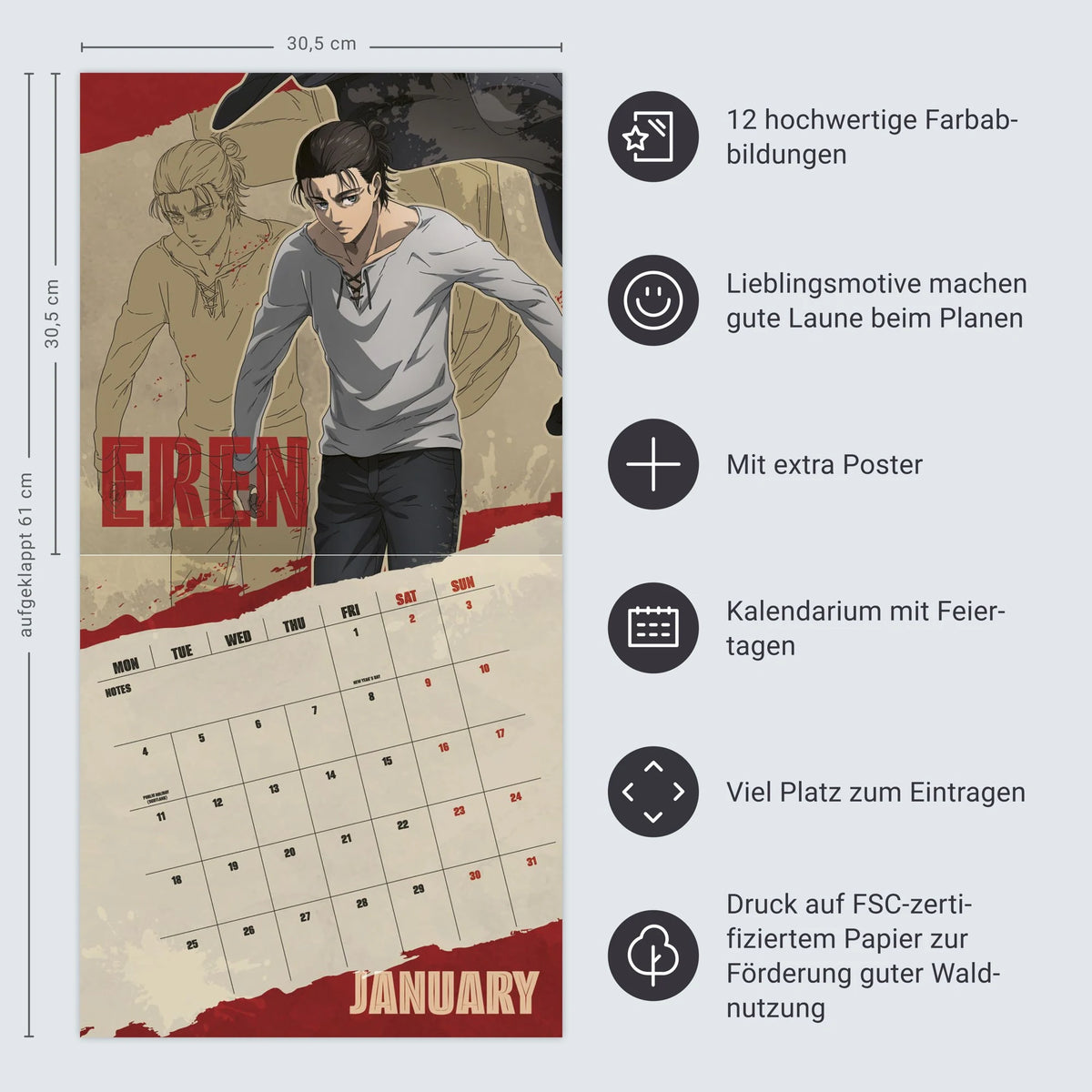 Attack on Titan Broschurkalender 2027 – Ansicht