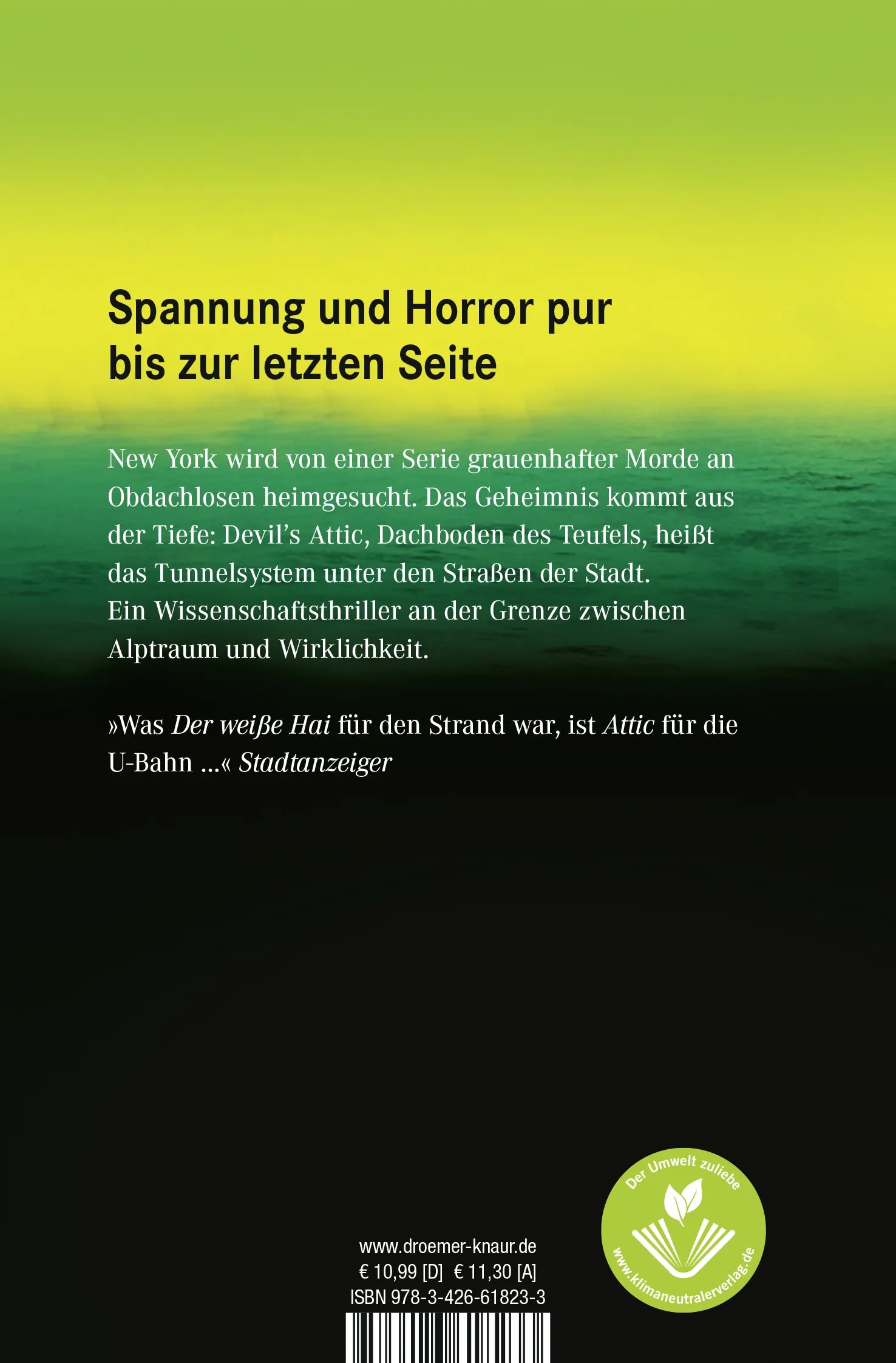 Buchrückseite von 'Attic' mit Klappentext - Taschenbuch