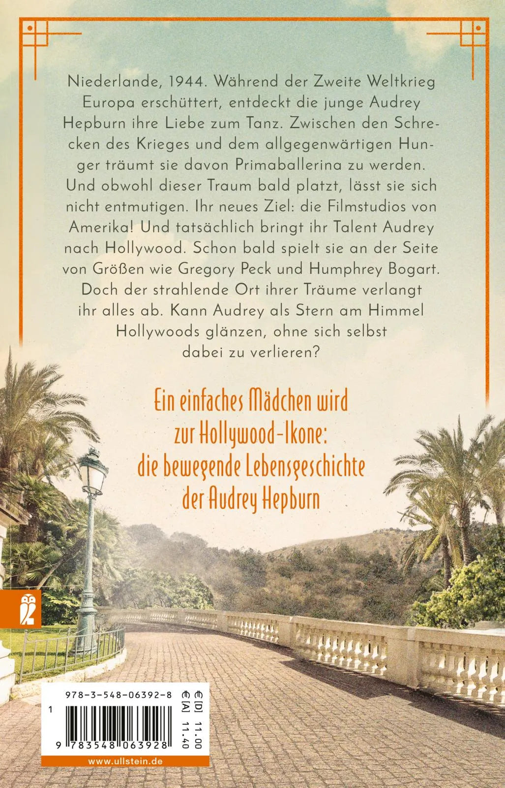 Buchrückseite von 'Audrey Hepburn und der Glanz der Sterne' mit Klappentext - Taschenbuch