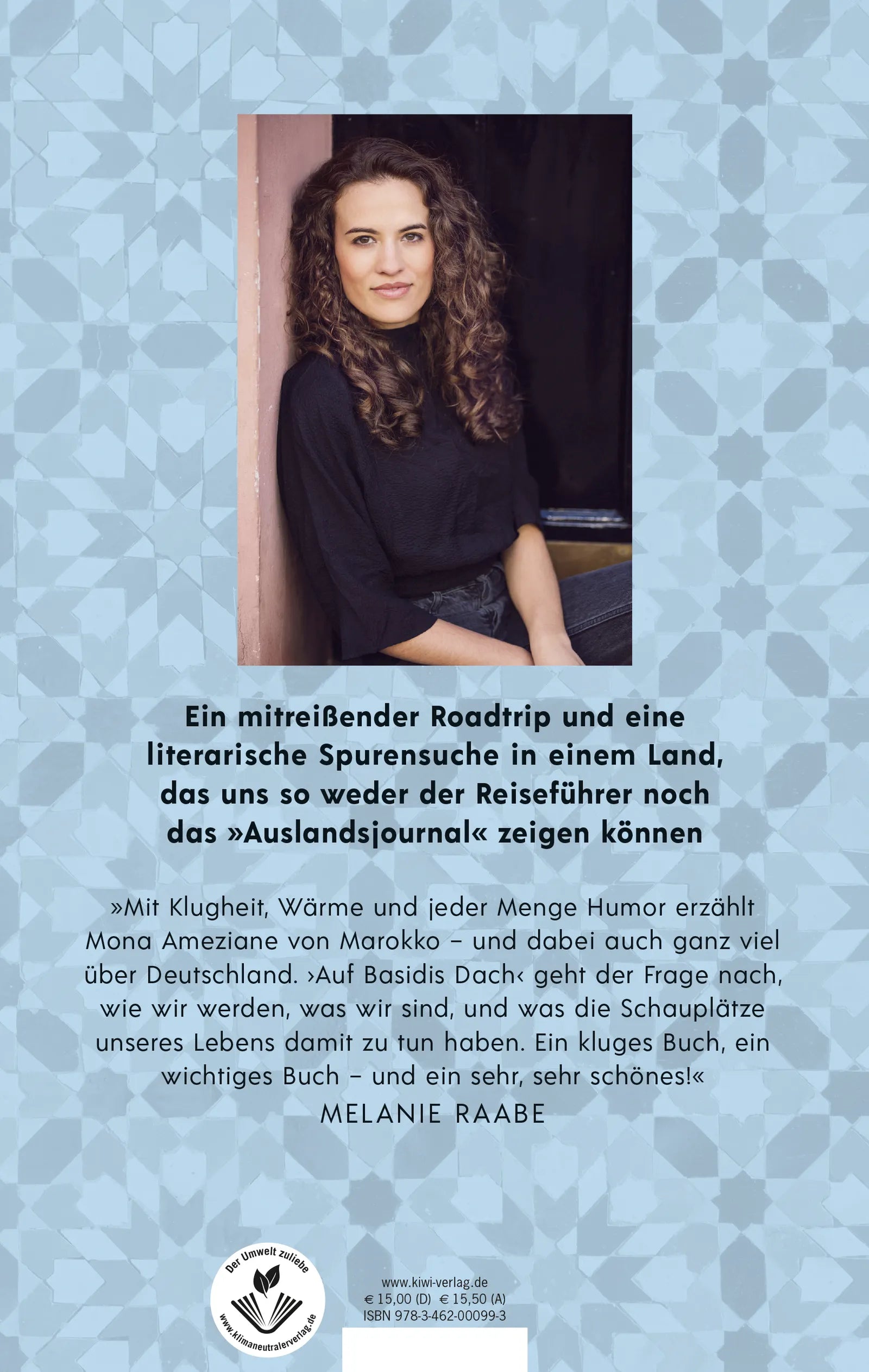 Buchrückseite von 'Auf Basidis Dach' mit Klappentext - Paperback