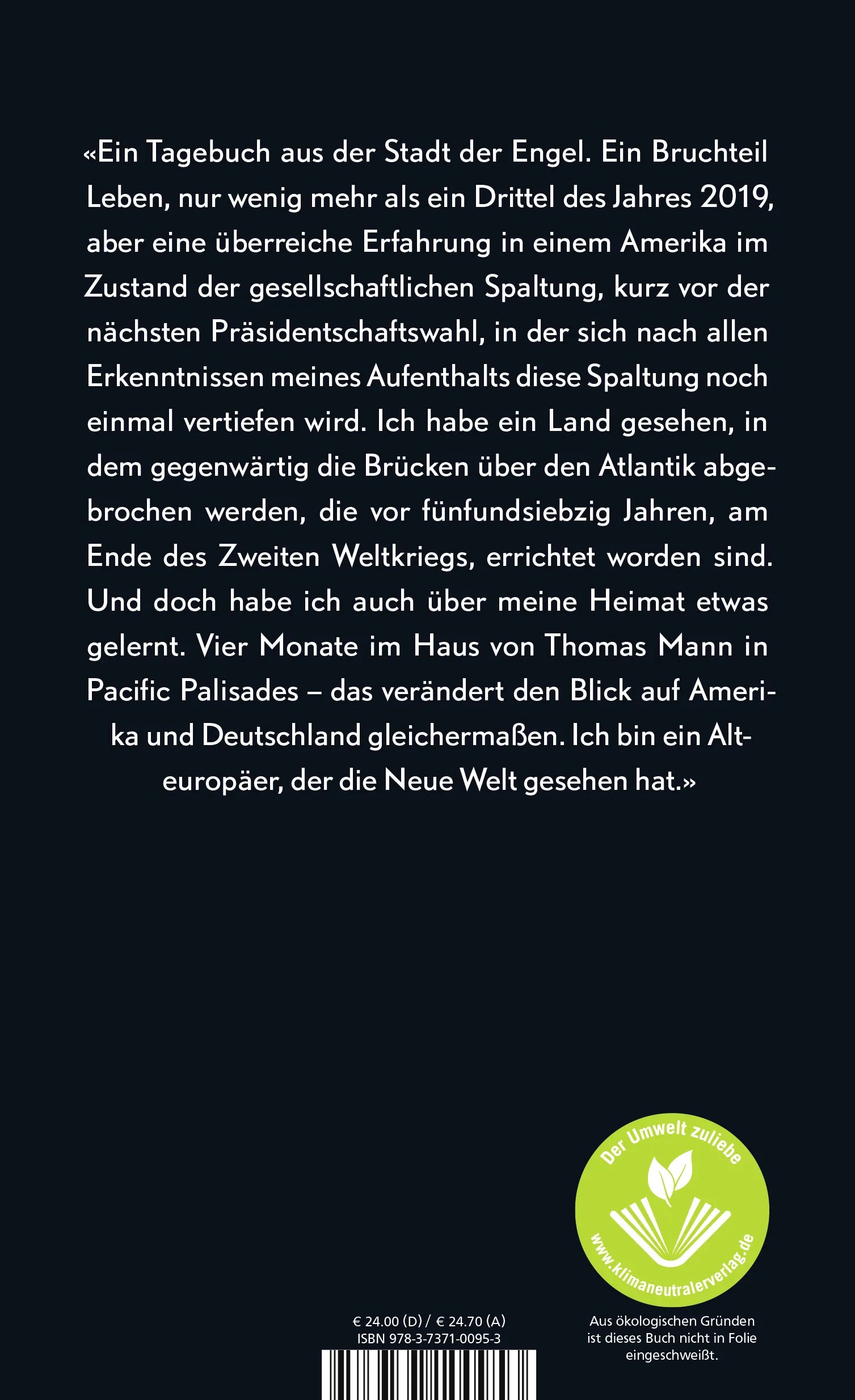 Buchrückseite von 'Auf den Palisaden' mit Klappentext - Gebundene Ausgabe