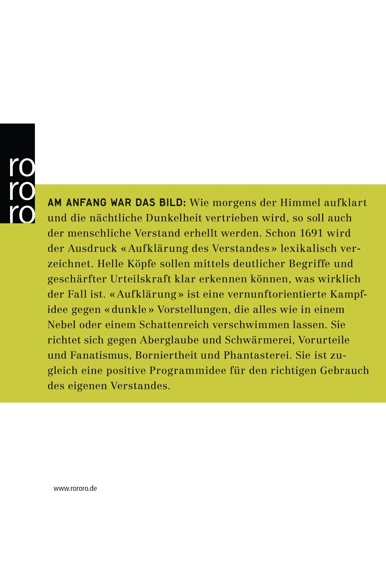 Buchrückseite von 'Aufklärung' mit Klappentext - Taschenbuch