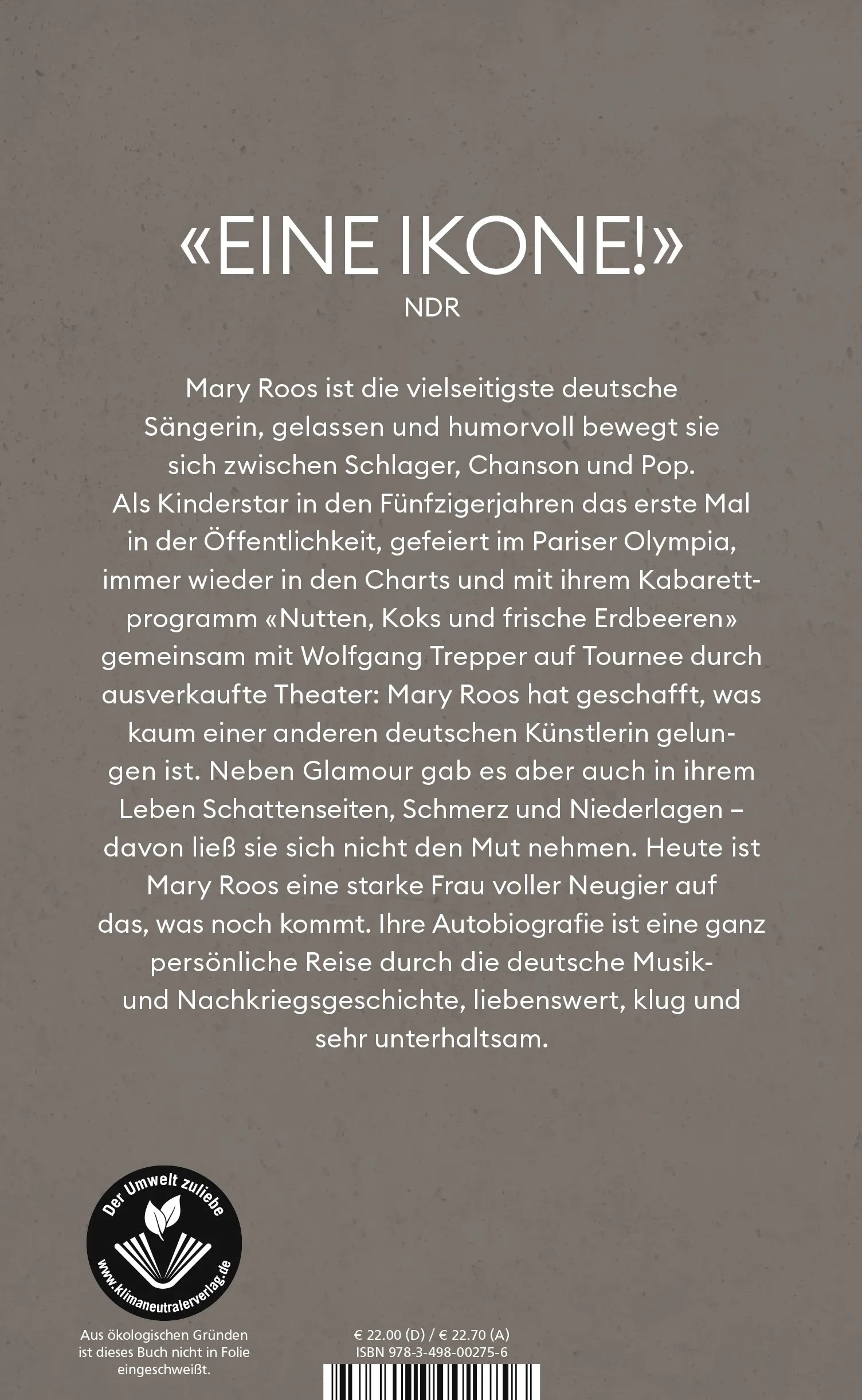 Buchrückseite von 'Aufrecht geh'n' mit Klappentext - Gebundene Ausgabe