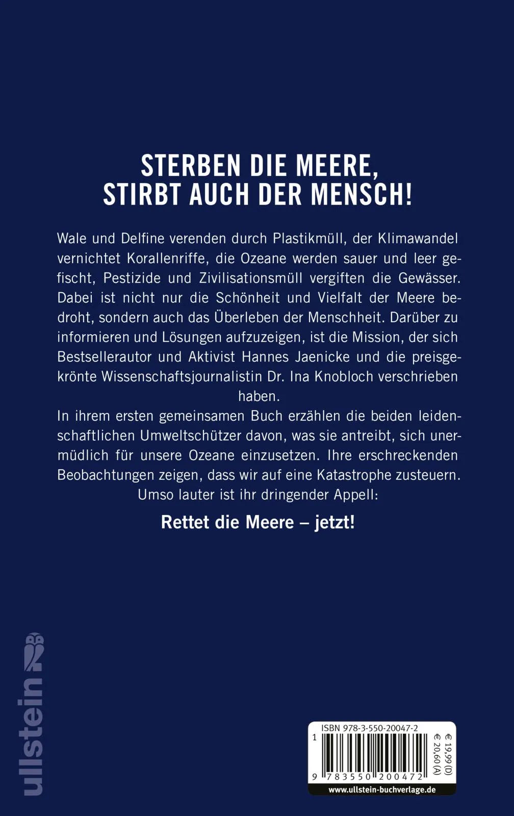 Buchrückseite von 'Aufschrei der Meere' mit Klappentext - Gebundene Ausgabe