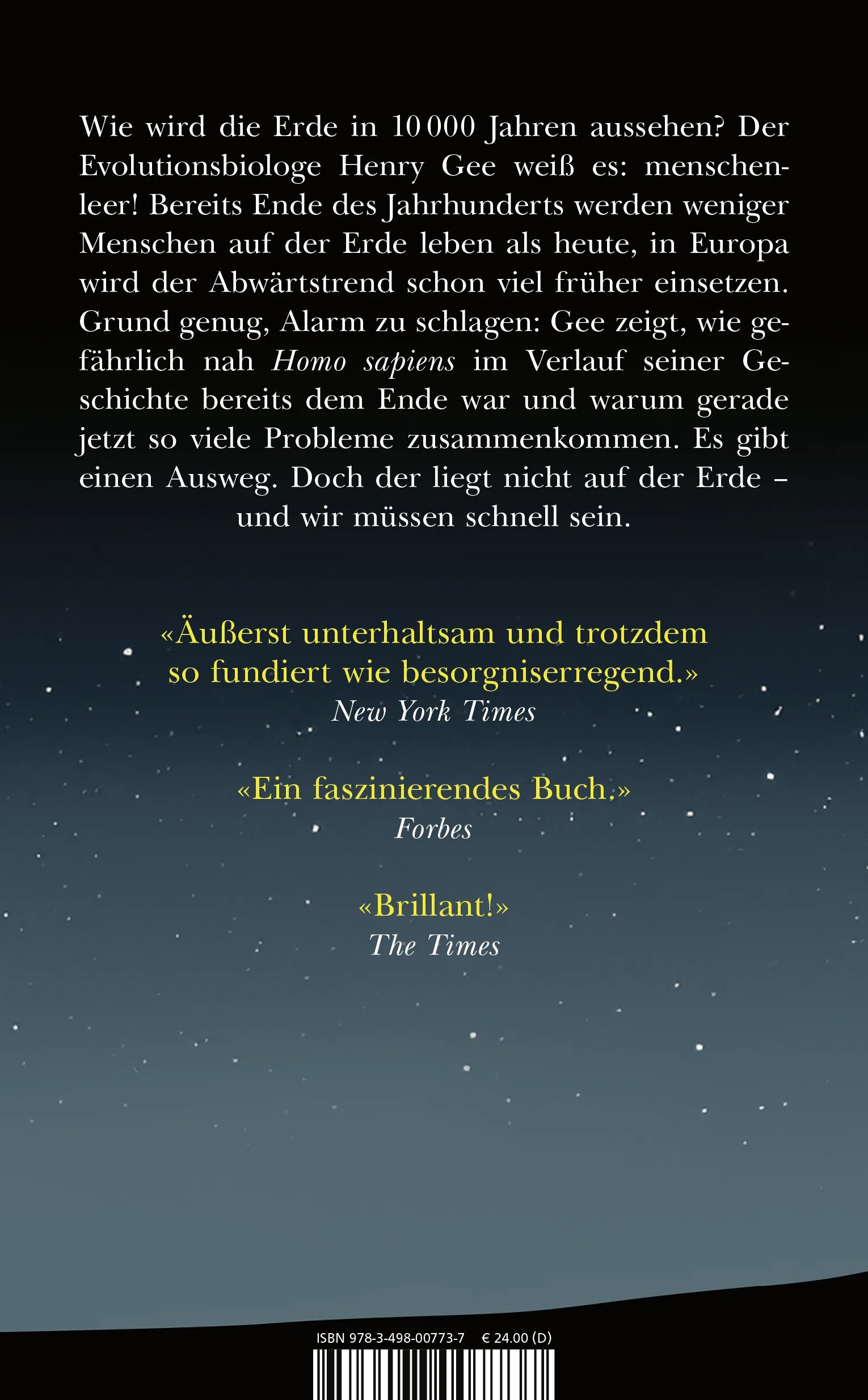 Buchrückseite von 'Aufstieg und Fall der Menschheit' mit Klappentext - Gebundene Ausgabe