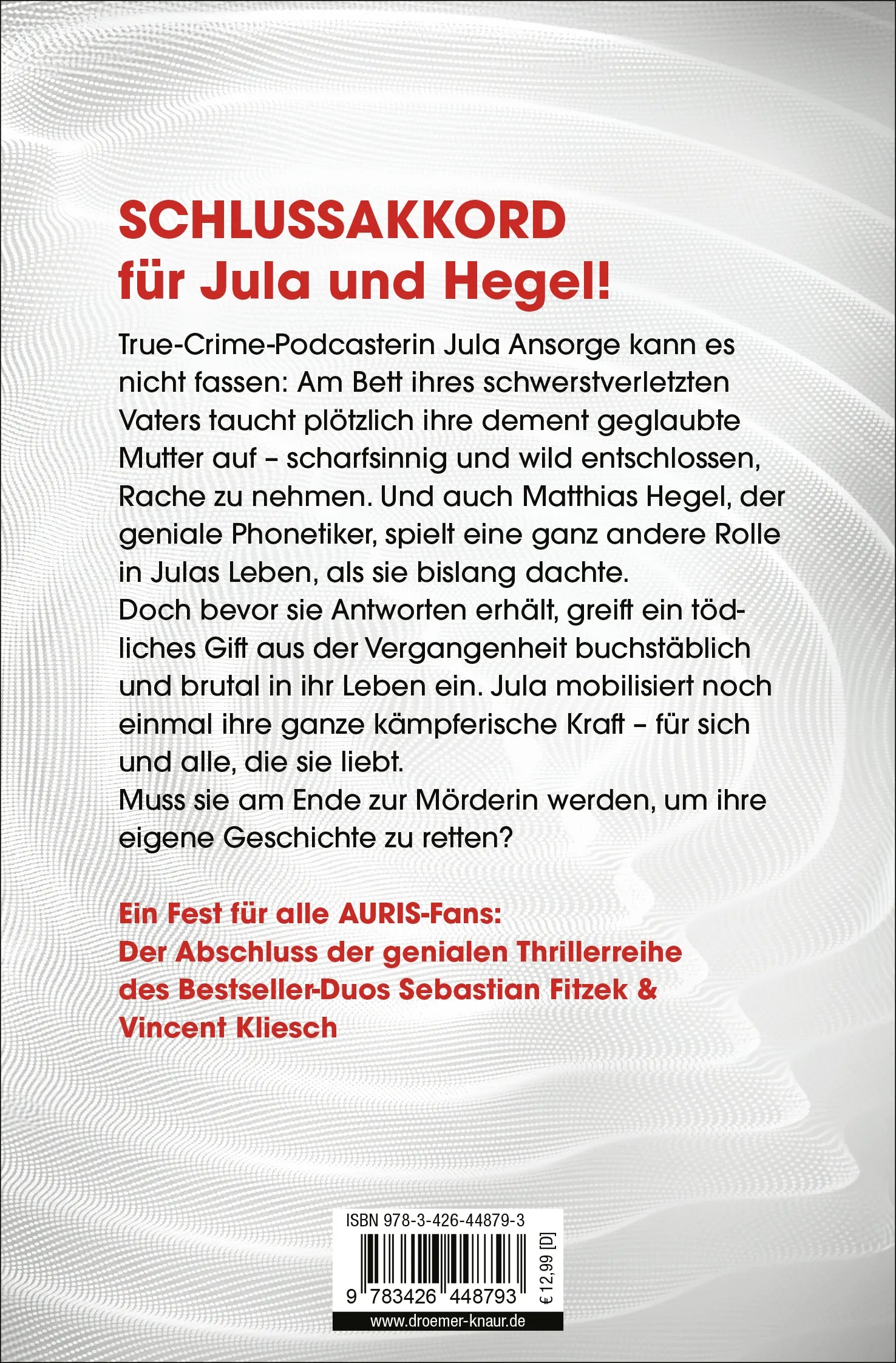 Buchrückseite von 'Auris. Puls der Angst' mit Klappentext - Taschenbuch