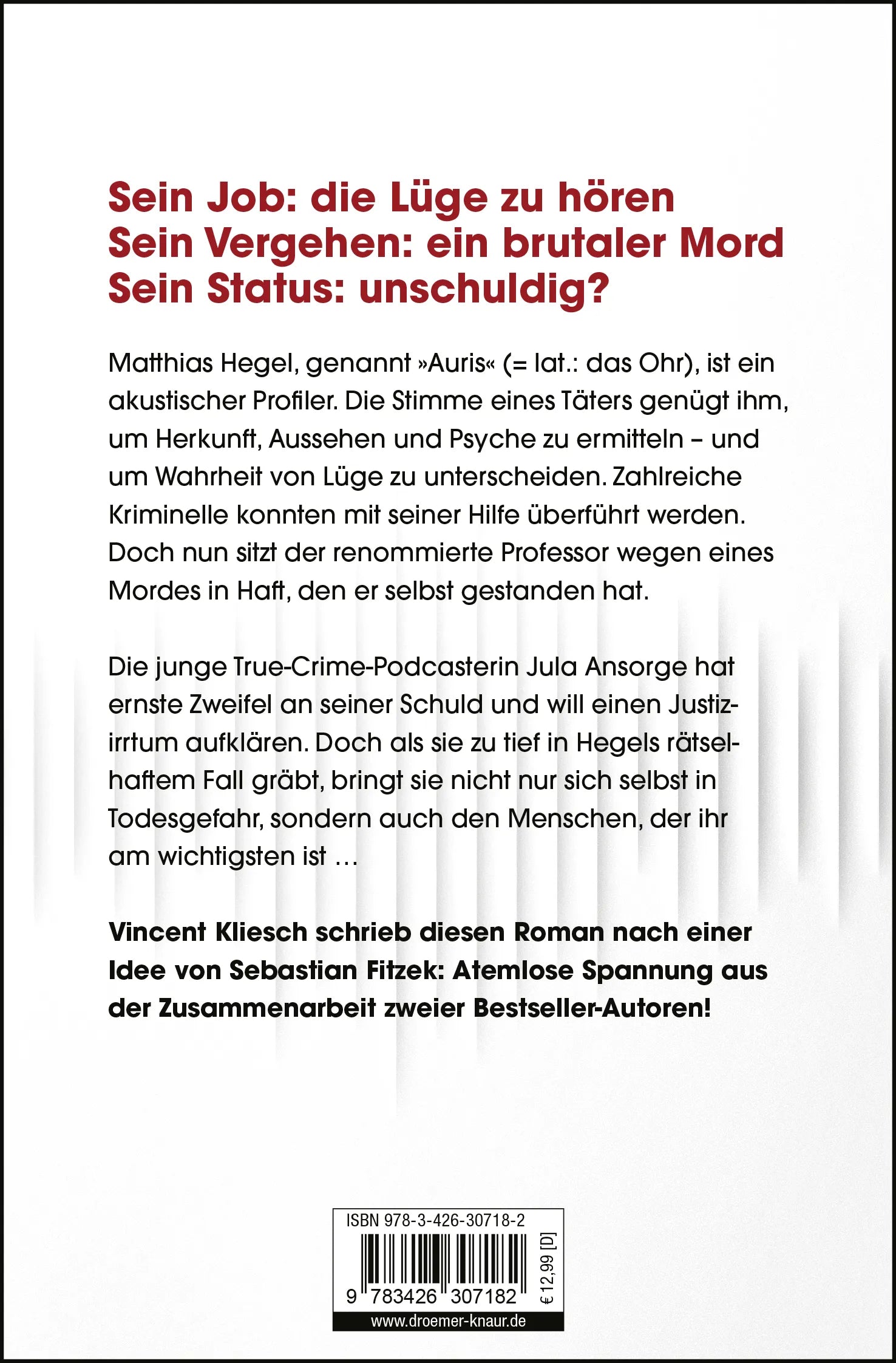 Buchrückseite von 'Auris' mit Klappentext - Taschenbuch