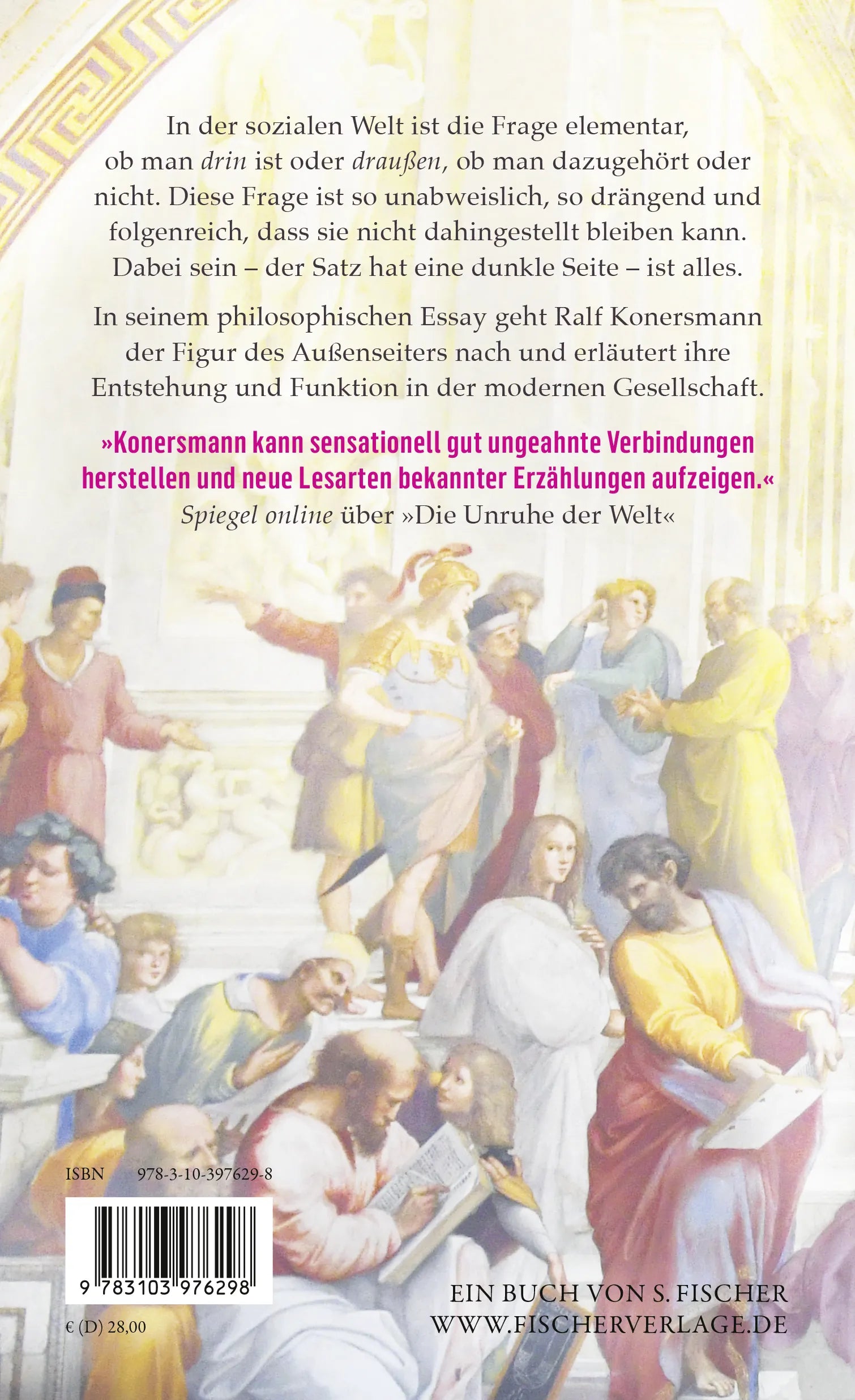 Buchrückseite von 'Außenseiter' mit Klappentext - Gebundene Ausgabe