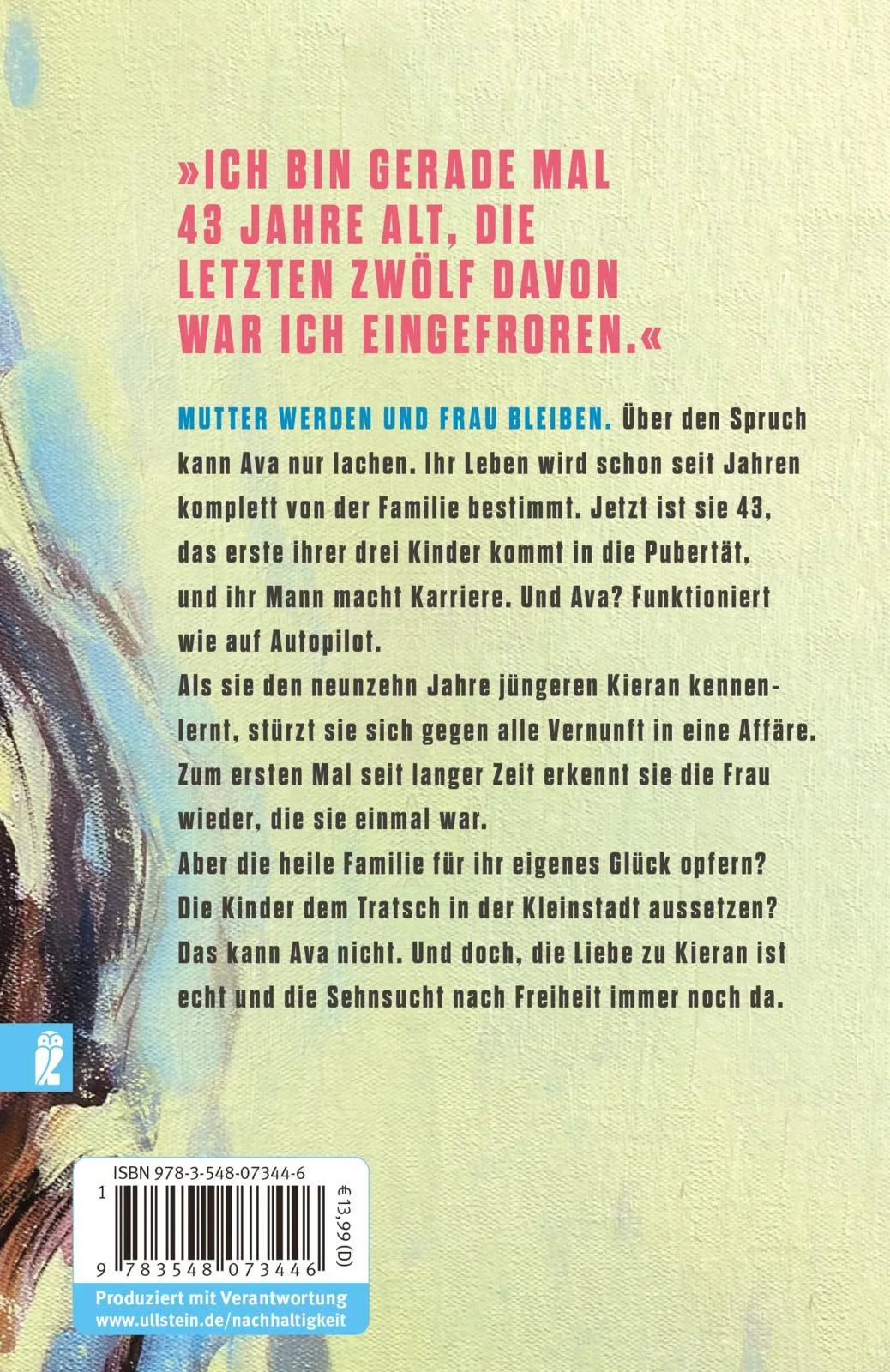 Buchrückseite von 'Ava liebt noch' mit Klappentext - Taschenbuch