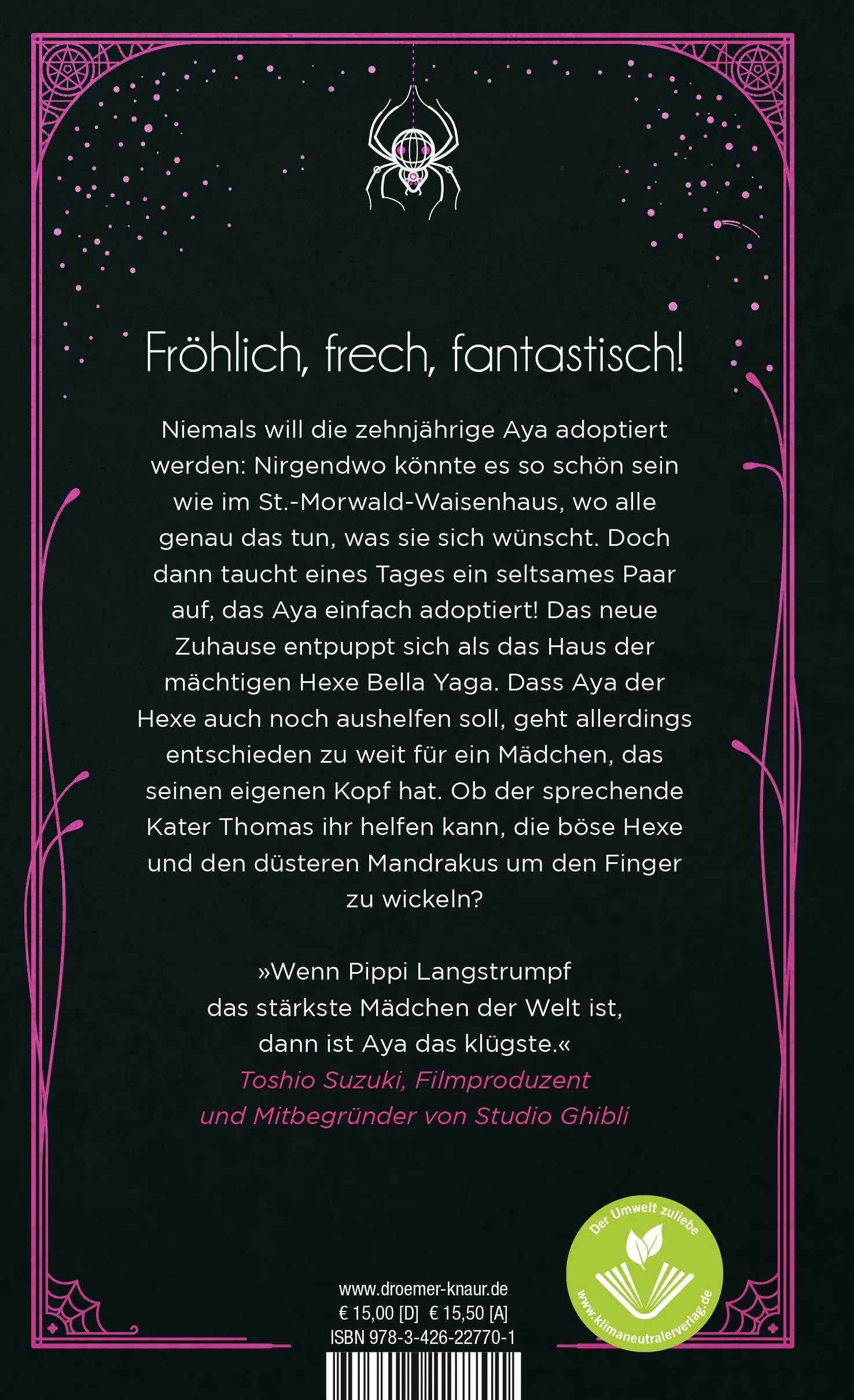 Buchrückseite von 'Aya und die Hexe' mit Klappentext - Gebundene Ausgabe