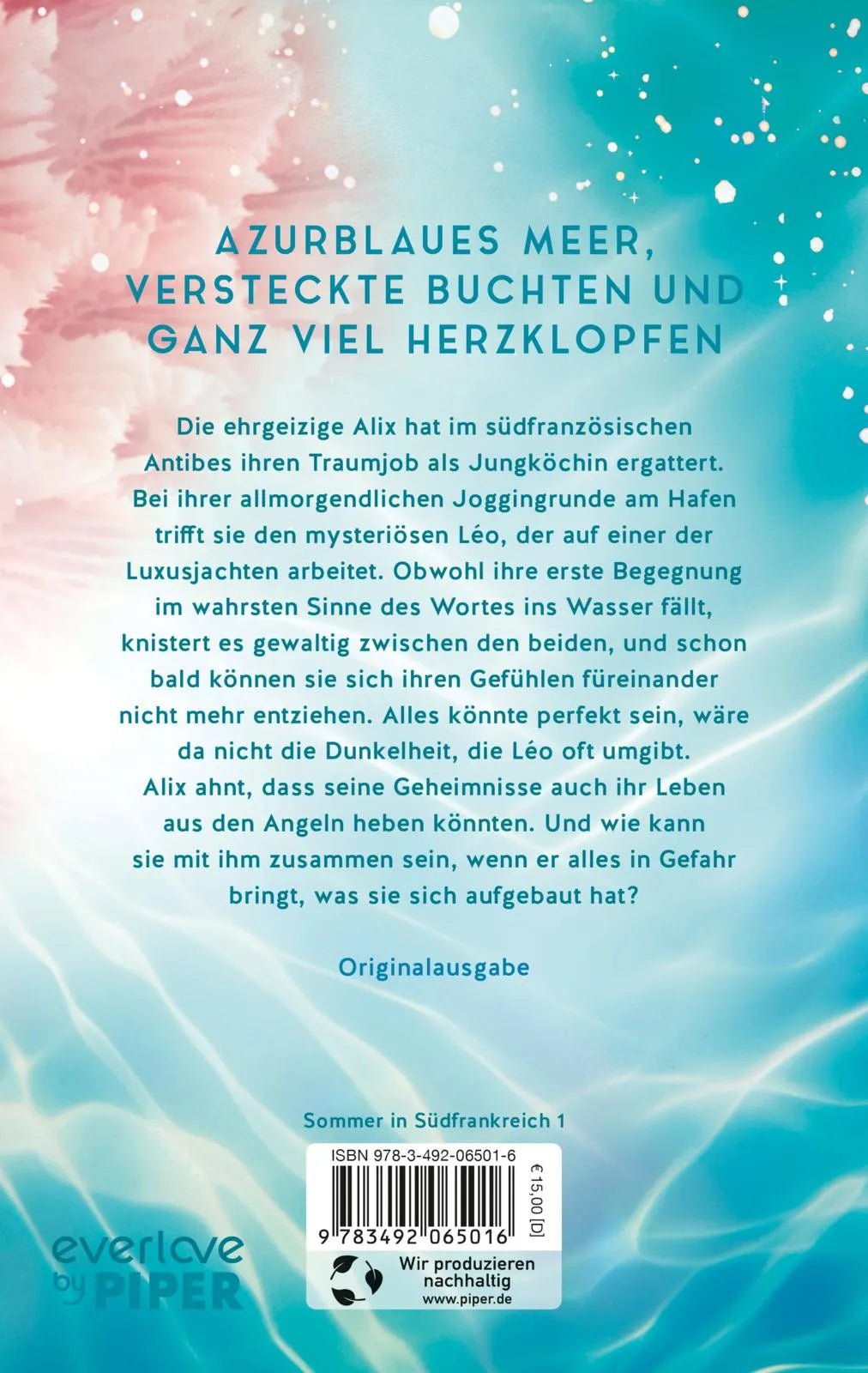 Buchrückseite von 'Azurblau' mit Klappentext - Paperback