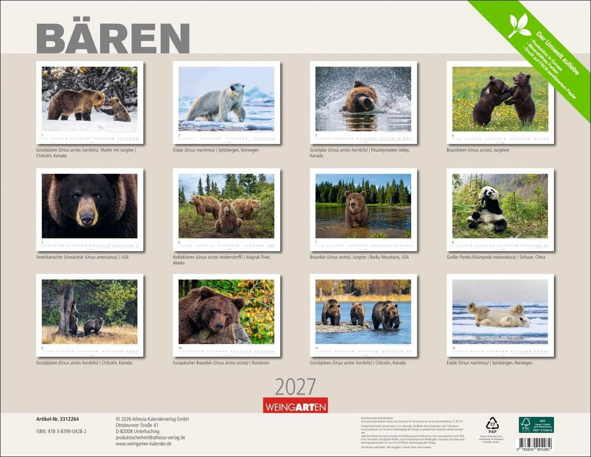 Bären Kalender 2027 – Ansicht