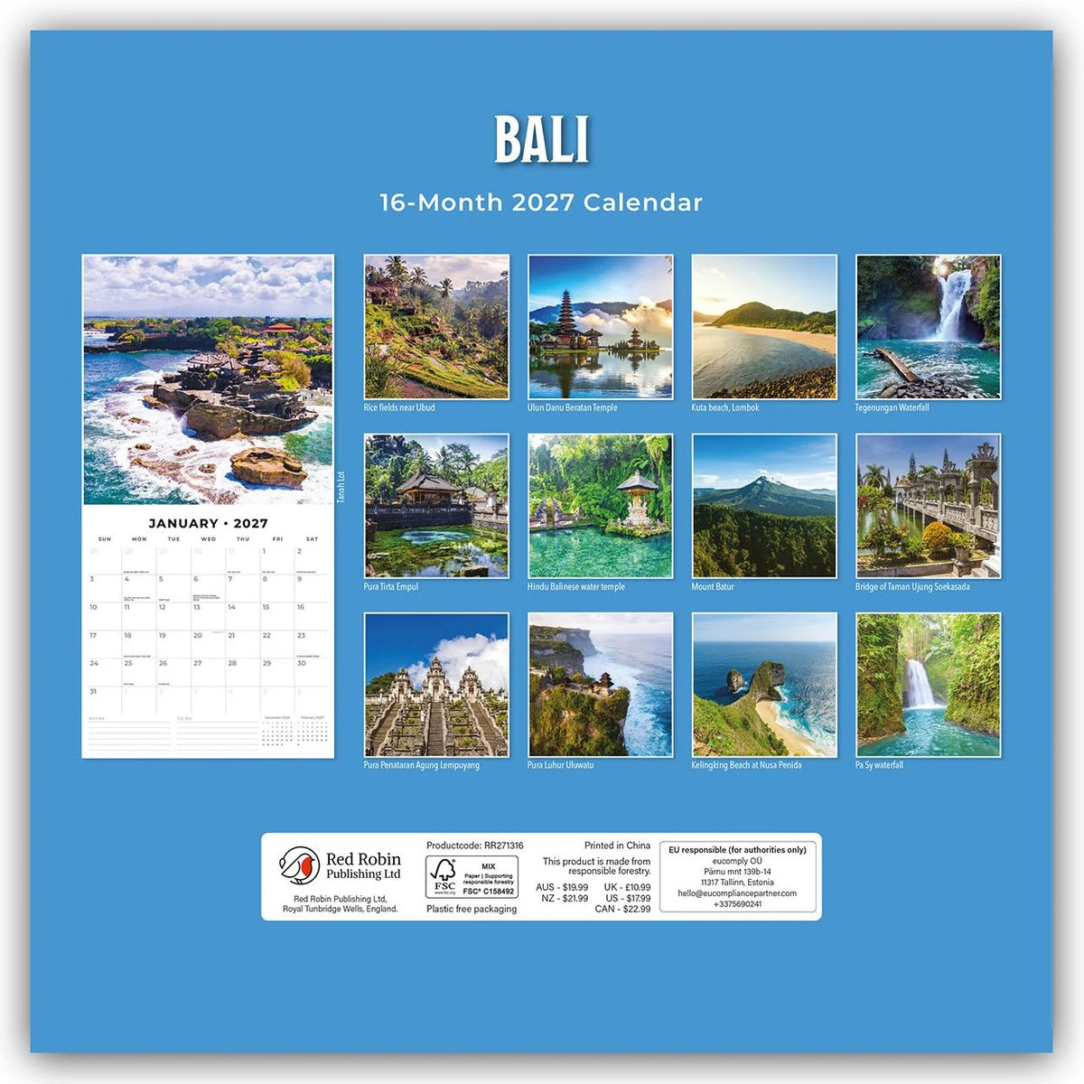 Bali 2027 – 16-Monatskalender – Ansicht