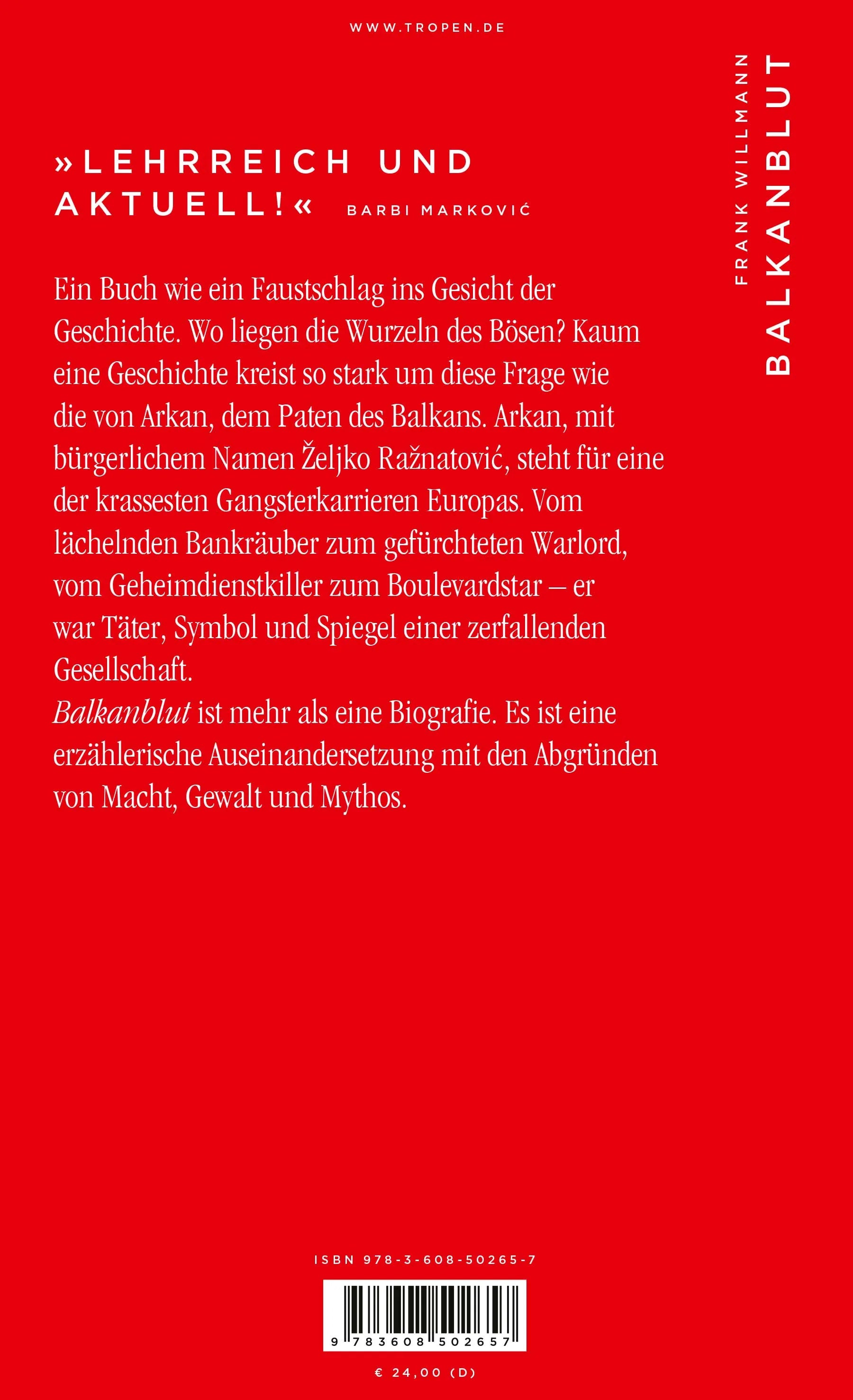 Buchrückseite von 'Balkanblut' mit Klappentext - Gebundene Ausgabe