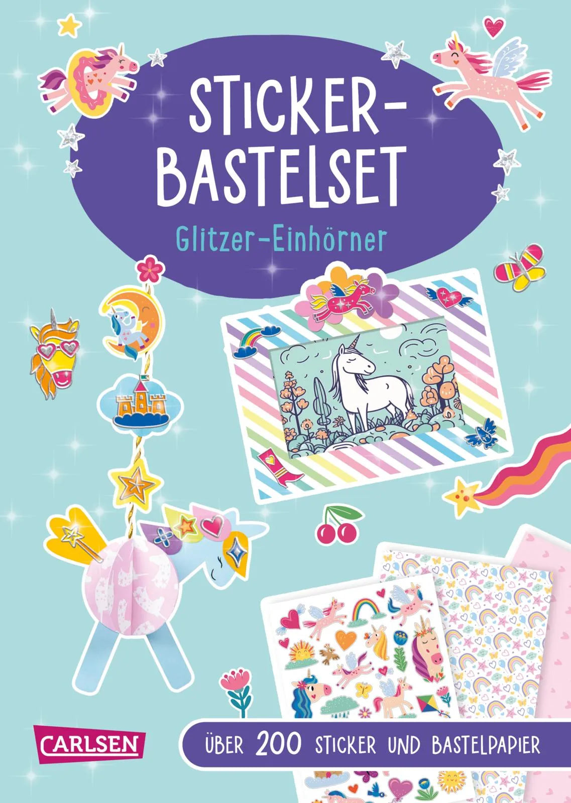 Buchcover von 'Bastelset für Kinder: Sticker-Bastelset: Glitzer-Einhörner' - Taschenbuch von Anton Poitier