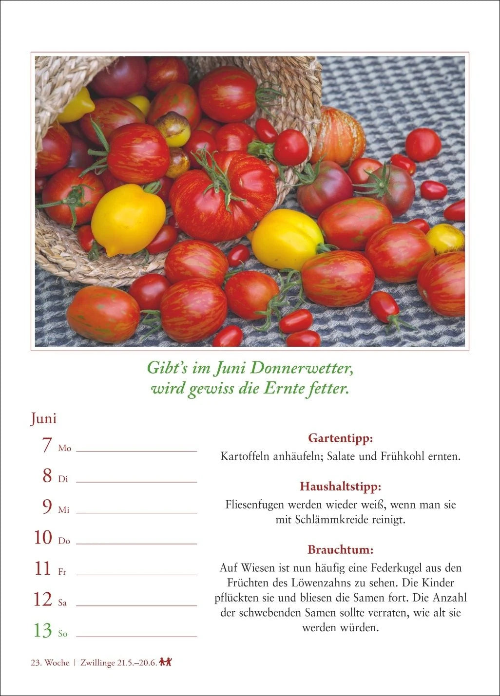 Bauernweisheiten Wochenkalender 2027 - Bauernregeln, Brauchtum, Gartentipps, Haushaltstipps – Ansicht