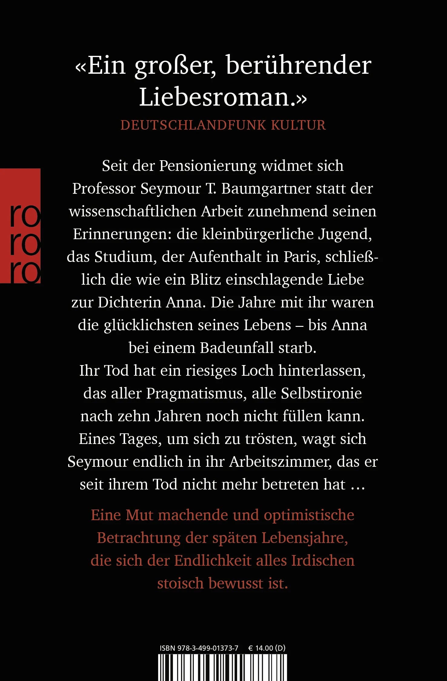 Buchrückseite von 'Baumgartner' mit Klappentext - Taschenbuch