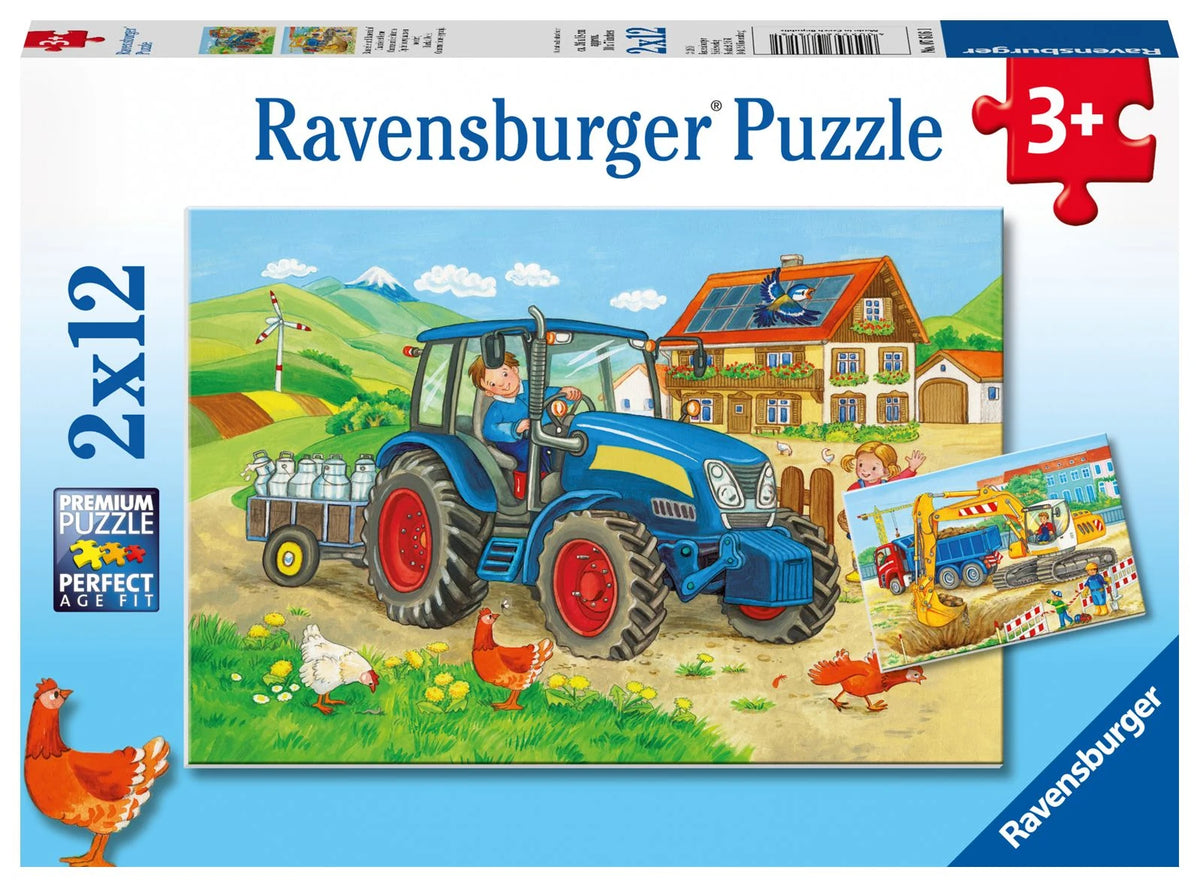 Kinderpuzzle: Kinderpuzzle 2x12 Teile - Baustelle und Bauernhof