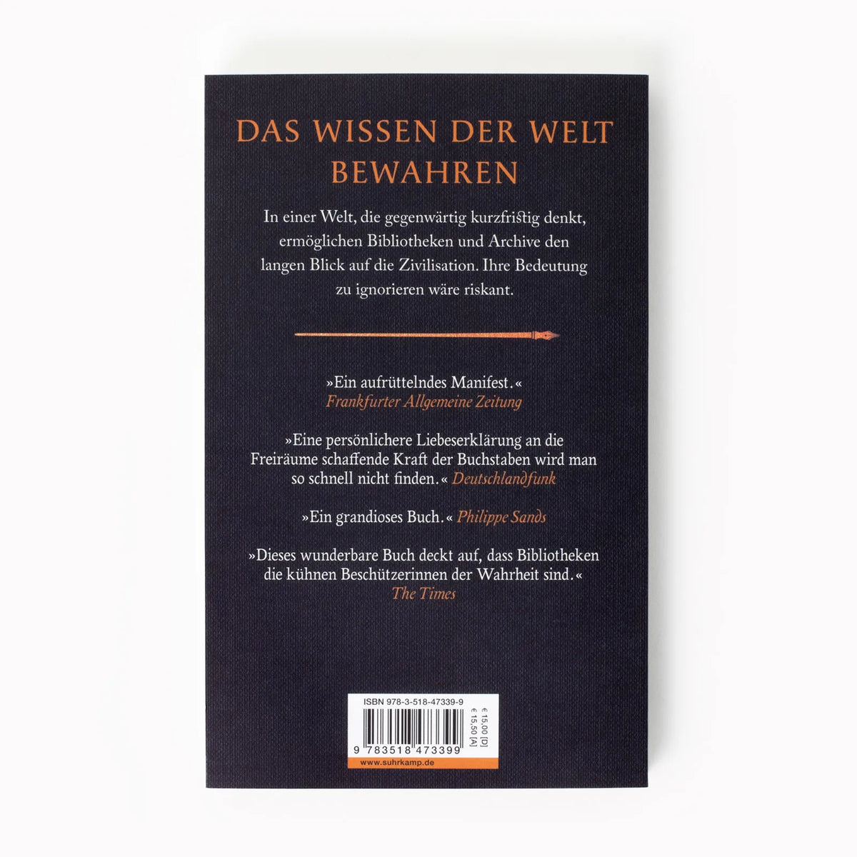 Buchrückseite von 'Bedrohte Bücher' mit Klappentext - Taschenbuch