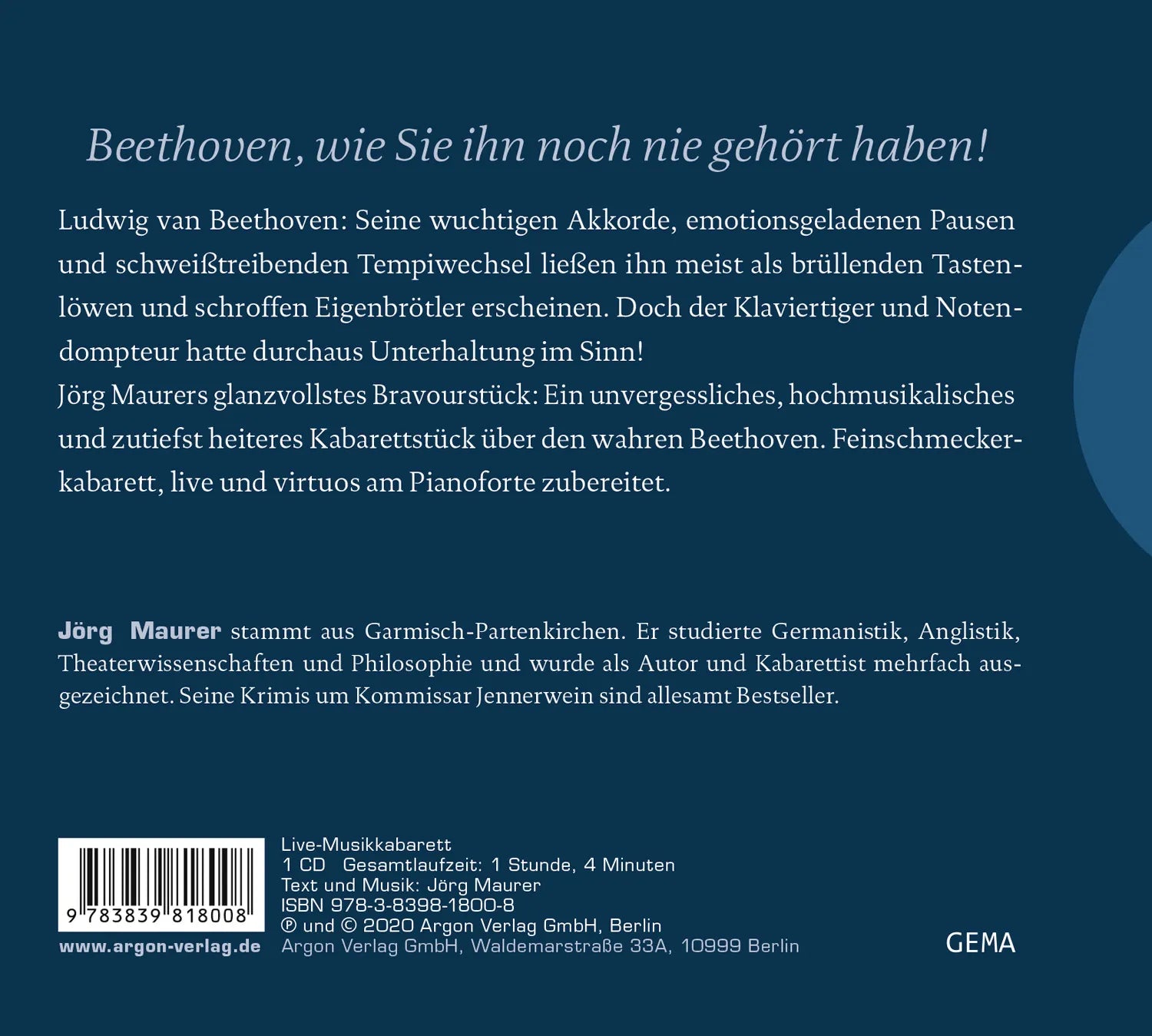 Buchrückseite von 'Beethovens kleine Patzer' mit Klappentext - Hörbuch (CD)