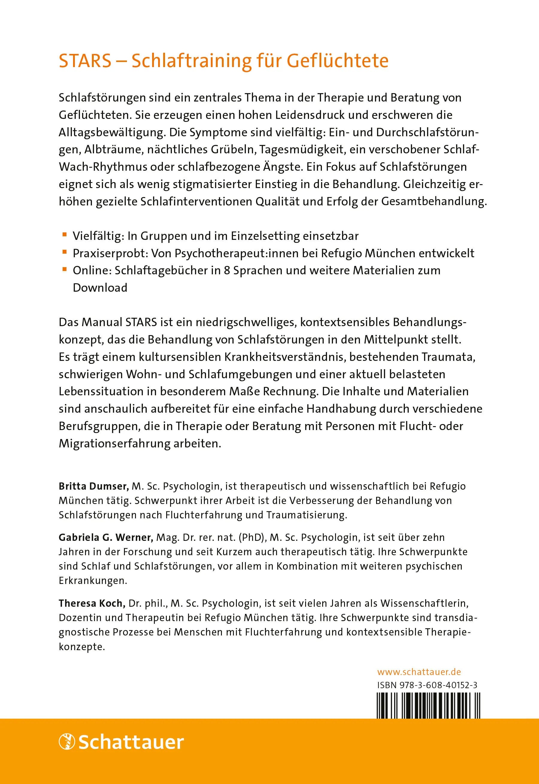 Buchrückseite von 'Behandlung von Schlafstörungen nach Flucht- oder Migrationserfahrung' mit Klappentext - Paperback