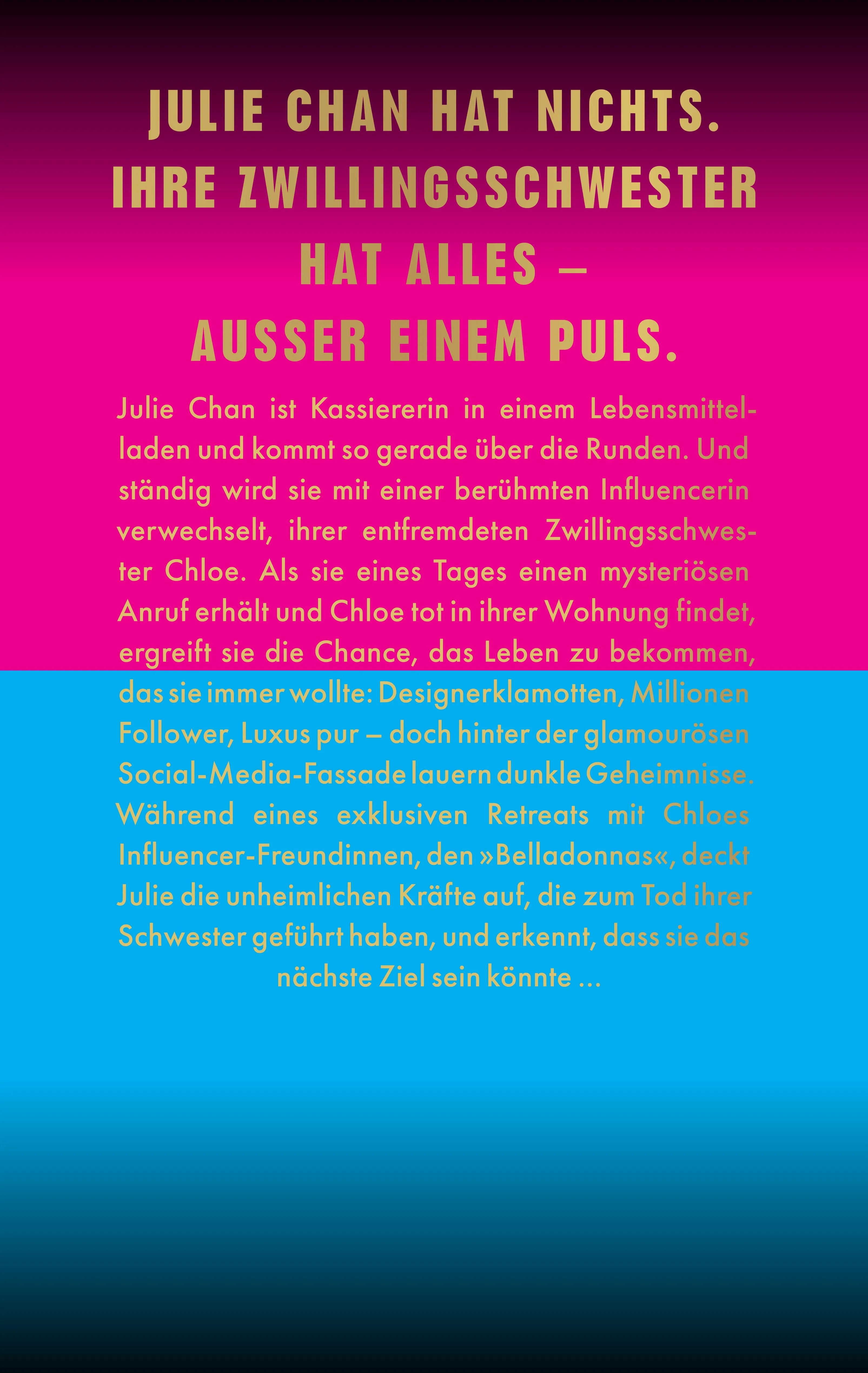 Buchrückseite von 'Belladonnas' mit Klappentext - Paperback