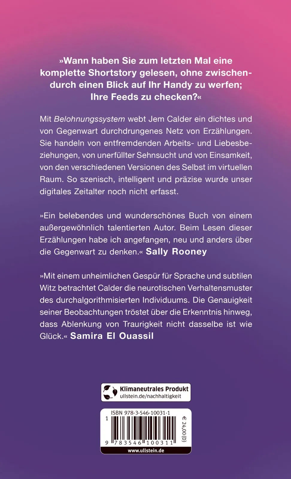 Buchrückseite von 'Belohnungssystem' mit Klappentext - Gebundene Ausgabe