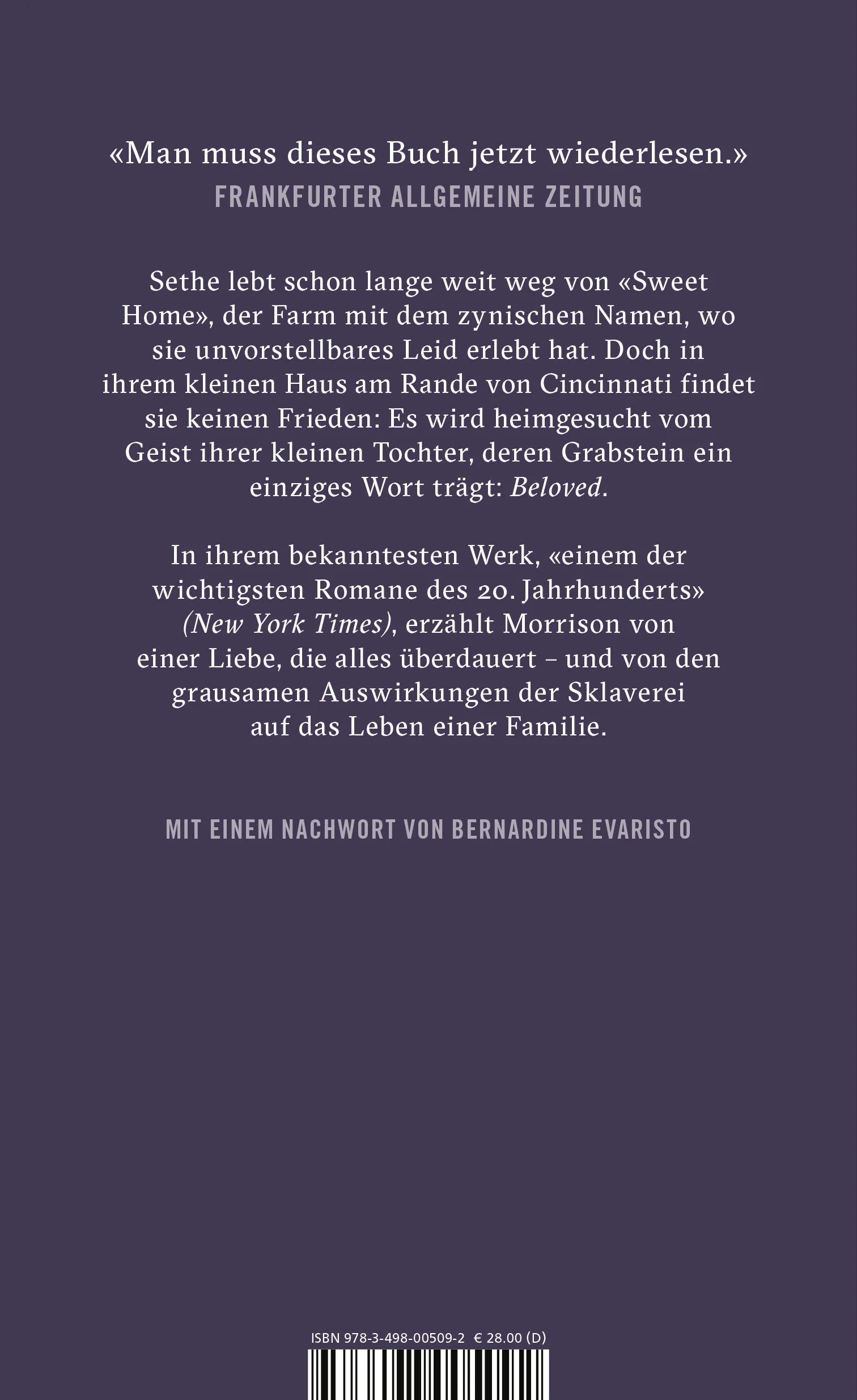 Buchrückseite von 'Beloved' mit Klappentext - Gebundene Ausgabe
