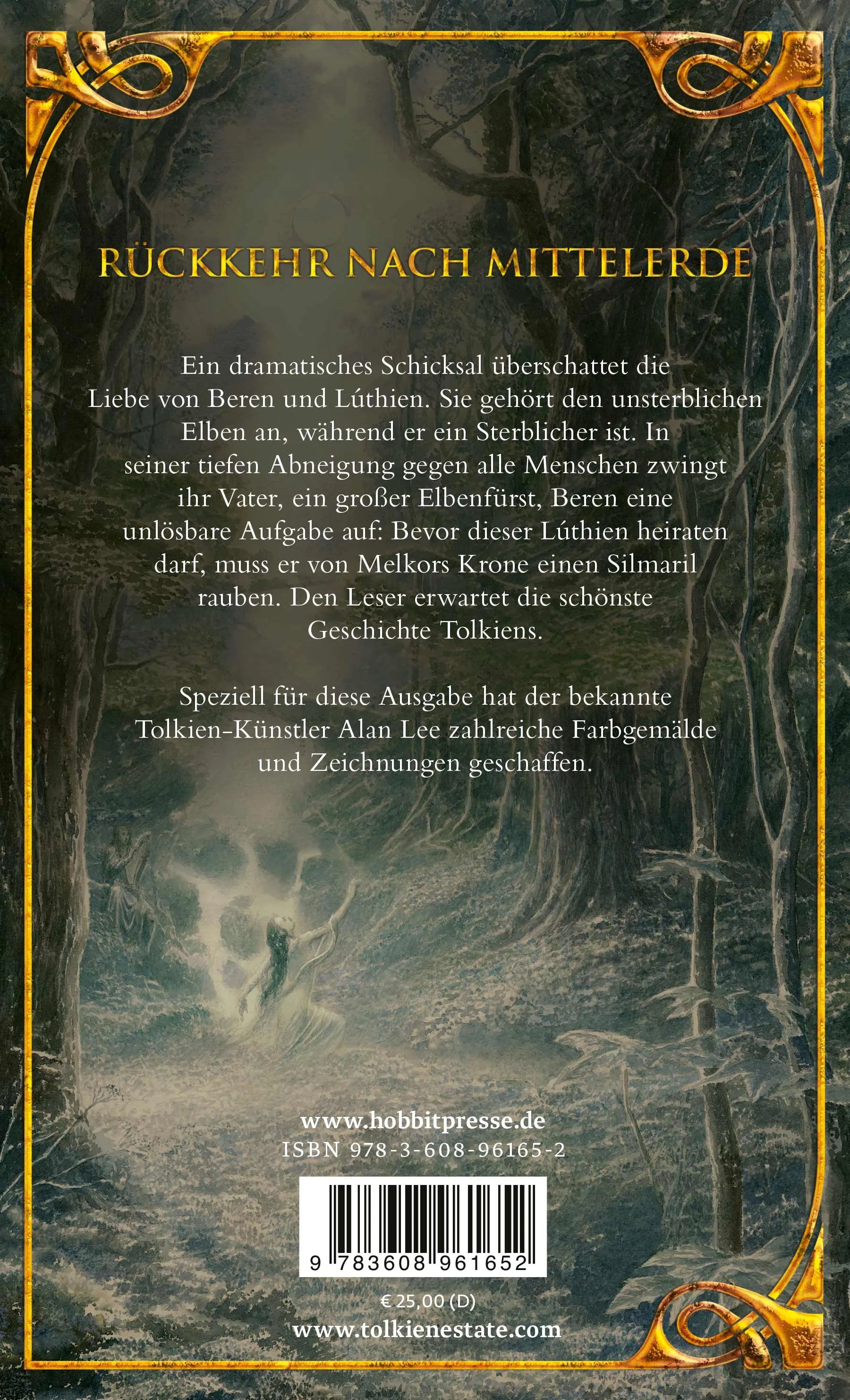 Buchrückseite von 'Beren und Lúthien' mit Klappentext - Gebundene Ausgabe
