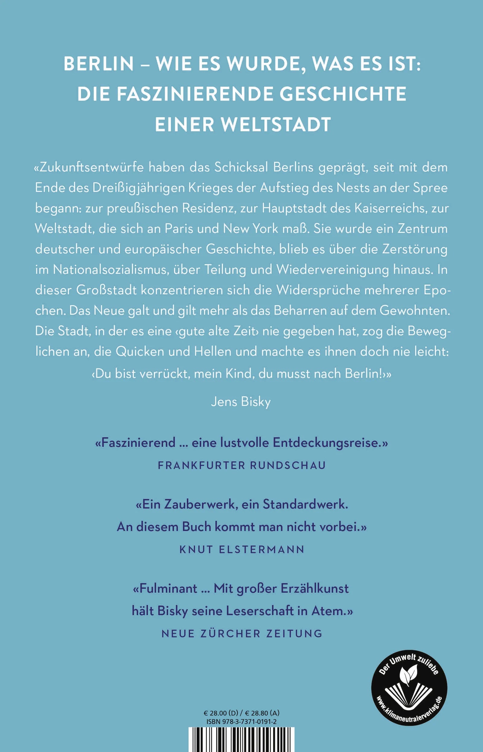 Buchrückseite von 'Berlin' mit Klappentext - Paperback