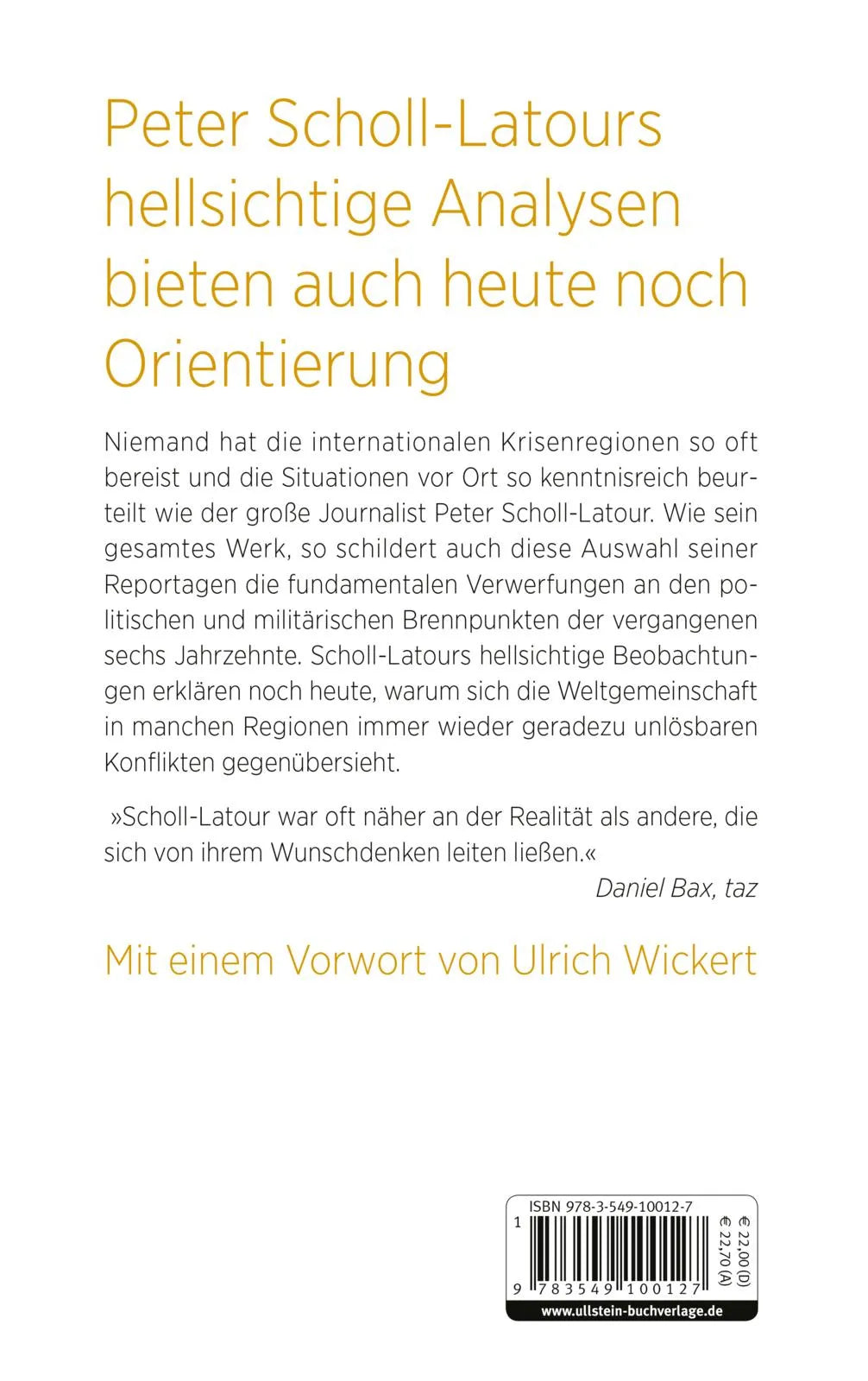 Buchrückseite von 'Betrachtungen eines Weltreisenden' mit Klappentext - Gebundene Ausgabe