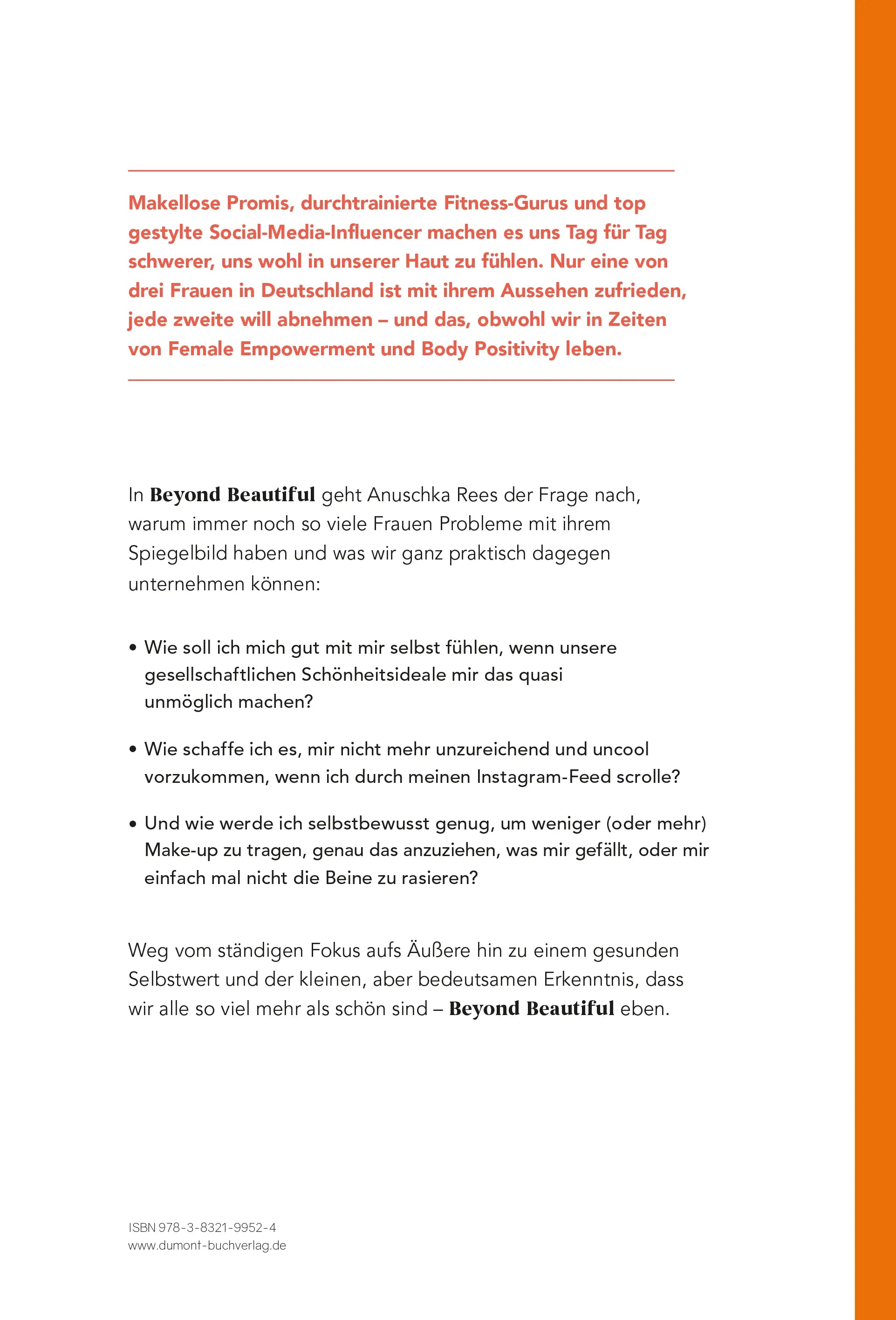 Buchrückseite von 'Beyond Beautiful' mit Klappentext - Gebundene Ausgabe